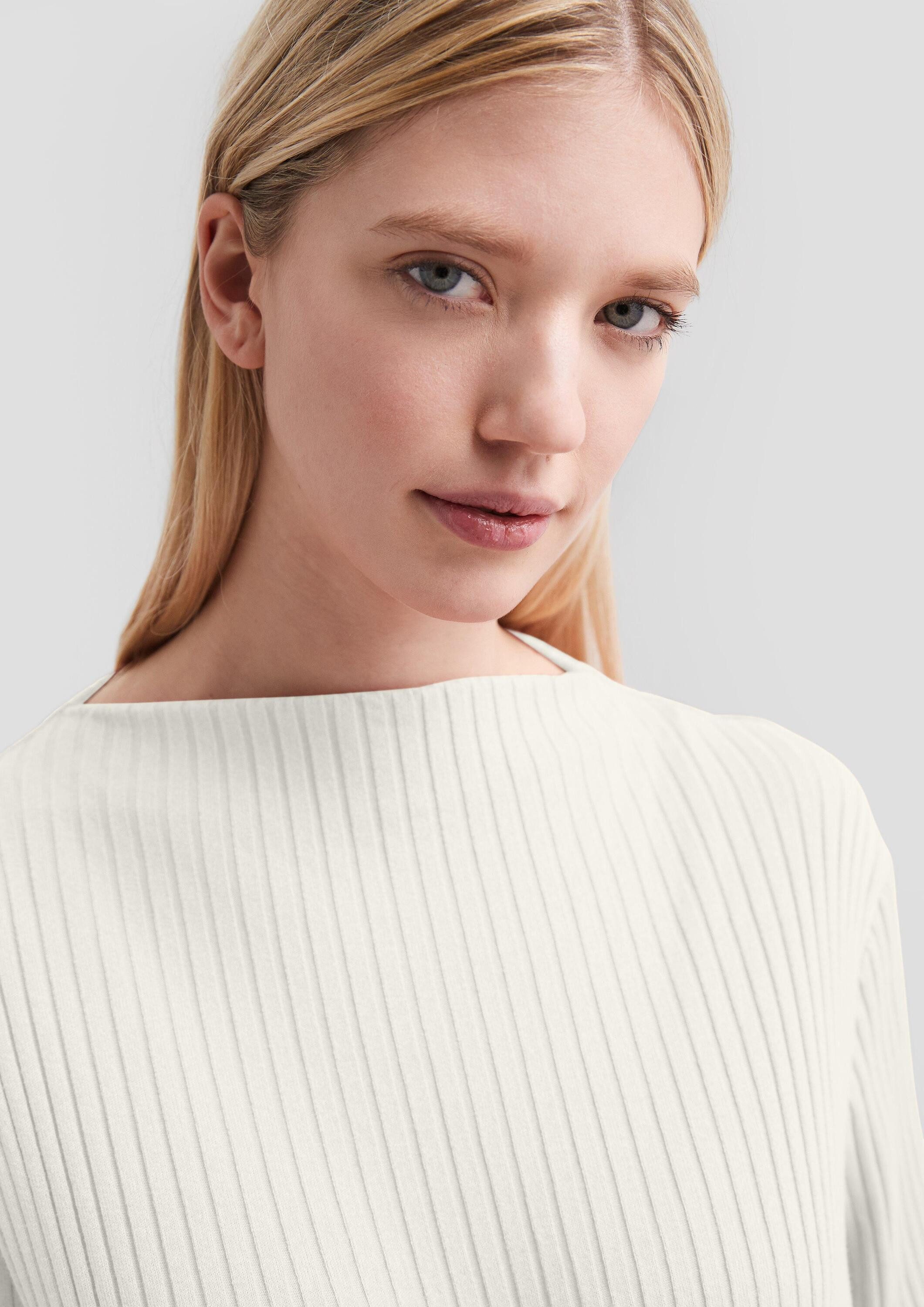 QS Langarmshirt T-Shirt Geripptes Langarmshirt mit Stehkragen