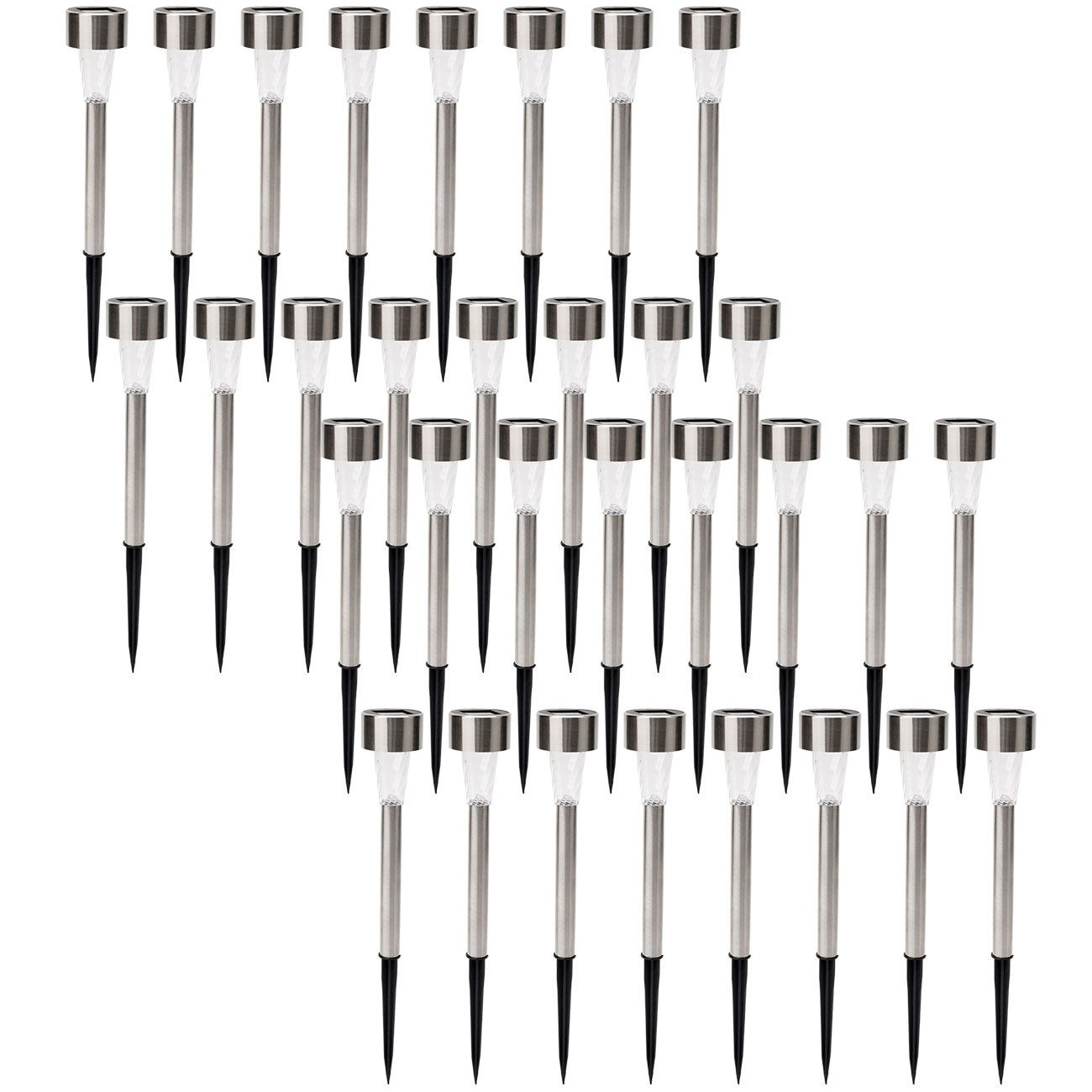 Casativo LED Solarleuchte Mini-LED Solarleuchten, Edelstahl-Erdspieß IP44 für Garten 16/32 St., LED fest integriert, bis zu 8h Licht/Dämmerungssensor/Ø x H: je 4,6 × 31,2 cm