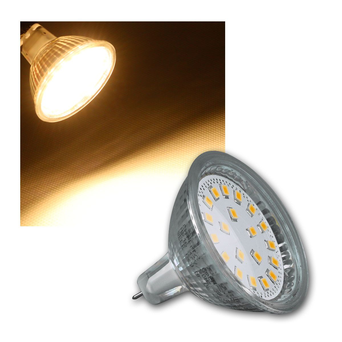 ChiliTec LED-Leuchtmittel LED Strahler MR16 "H40 SMD" 120° 280lm warmweiß 3W, warmweiß