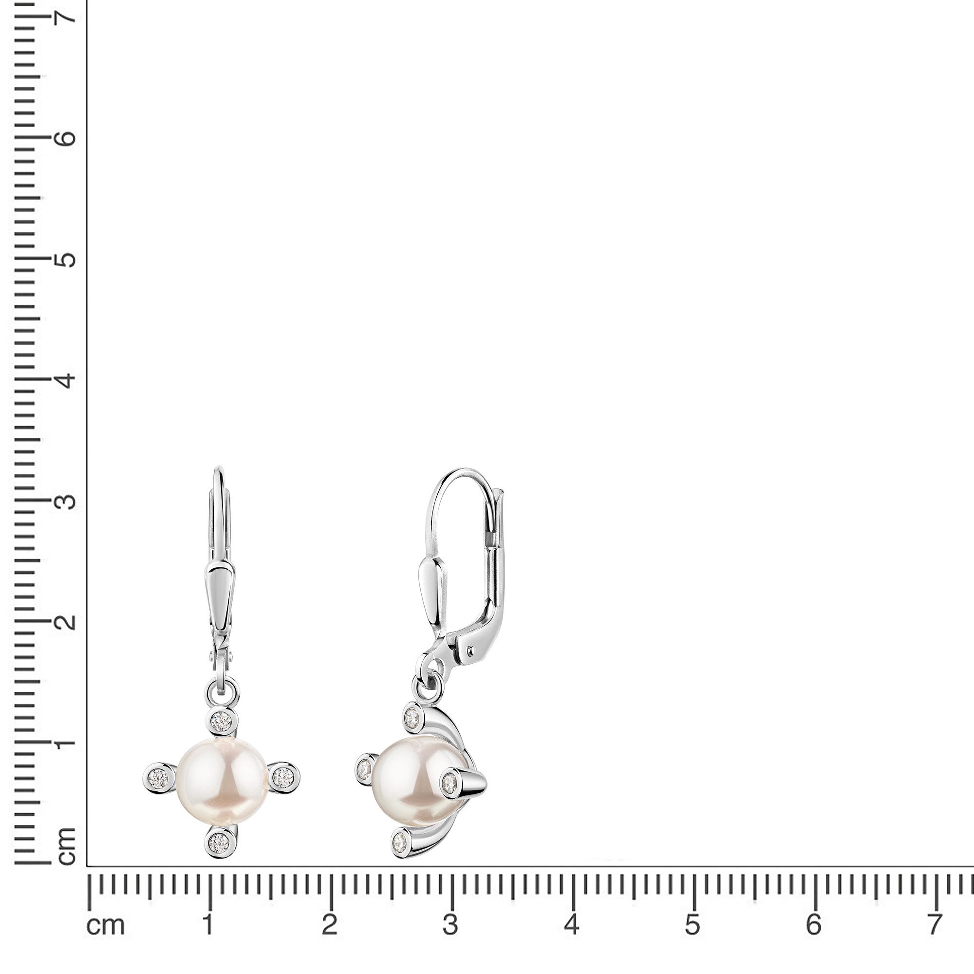 Firetti Paar Ohrhänger Schmuck Geschenk Silber 925 Ohrschmuck Ohrringe Blume, mit Zirkonia (synth) - mit Süßwasserzuchtperle