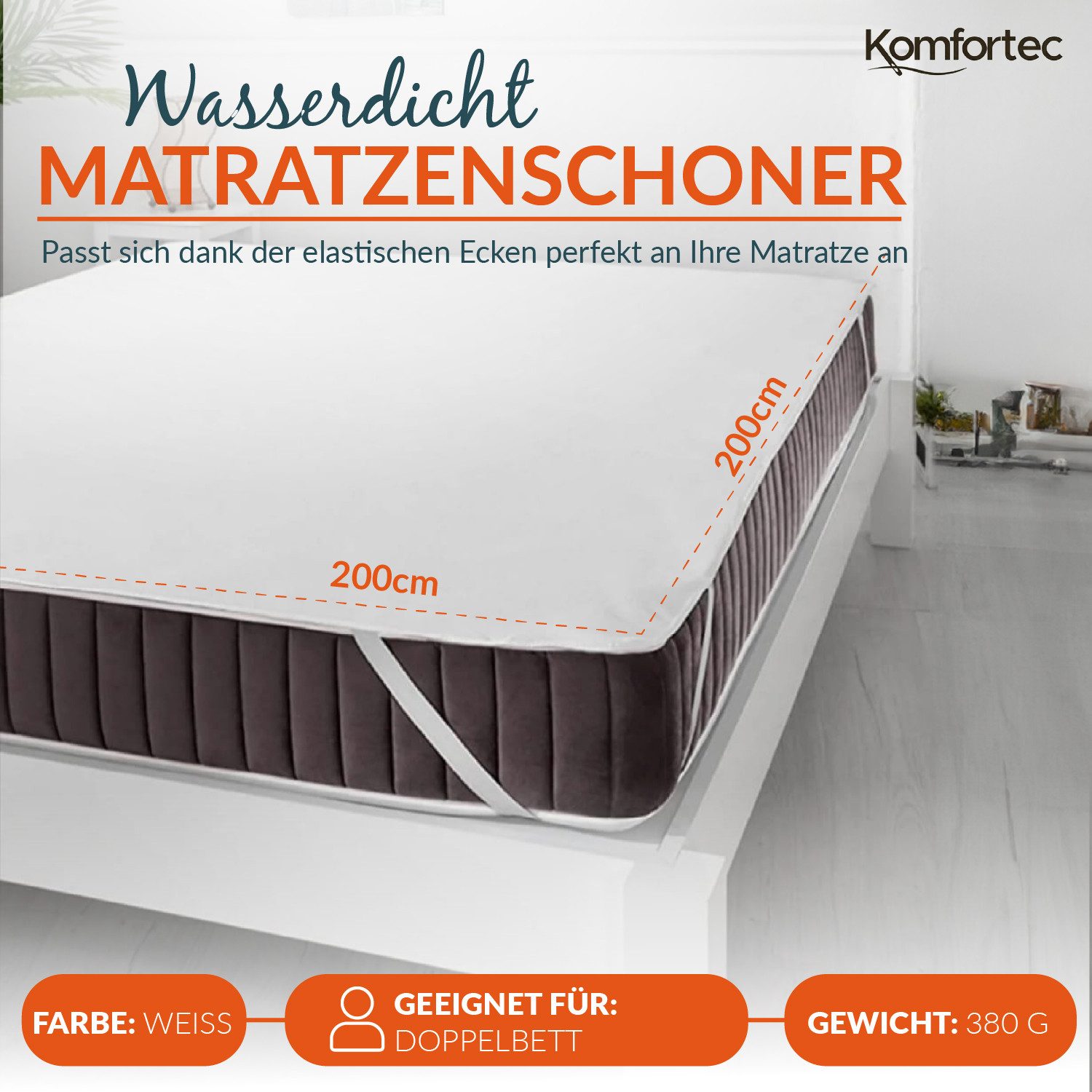 Matratzenschoner 60x120, 90x200, 120x200, 140x200, 160x200, 180x200 oder 200x200 cm Komfortec, 1 oder 2 Stück Wasserdichter, Atmungsaktive Matratzenauflage