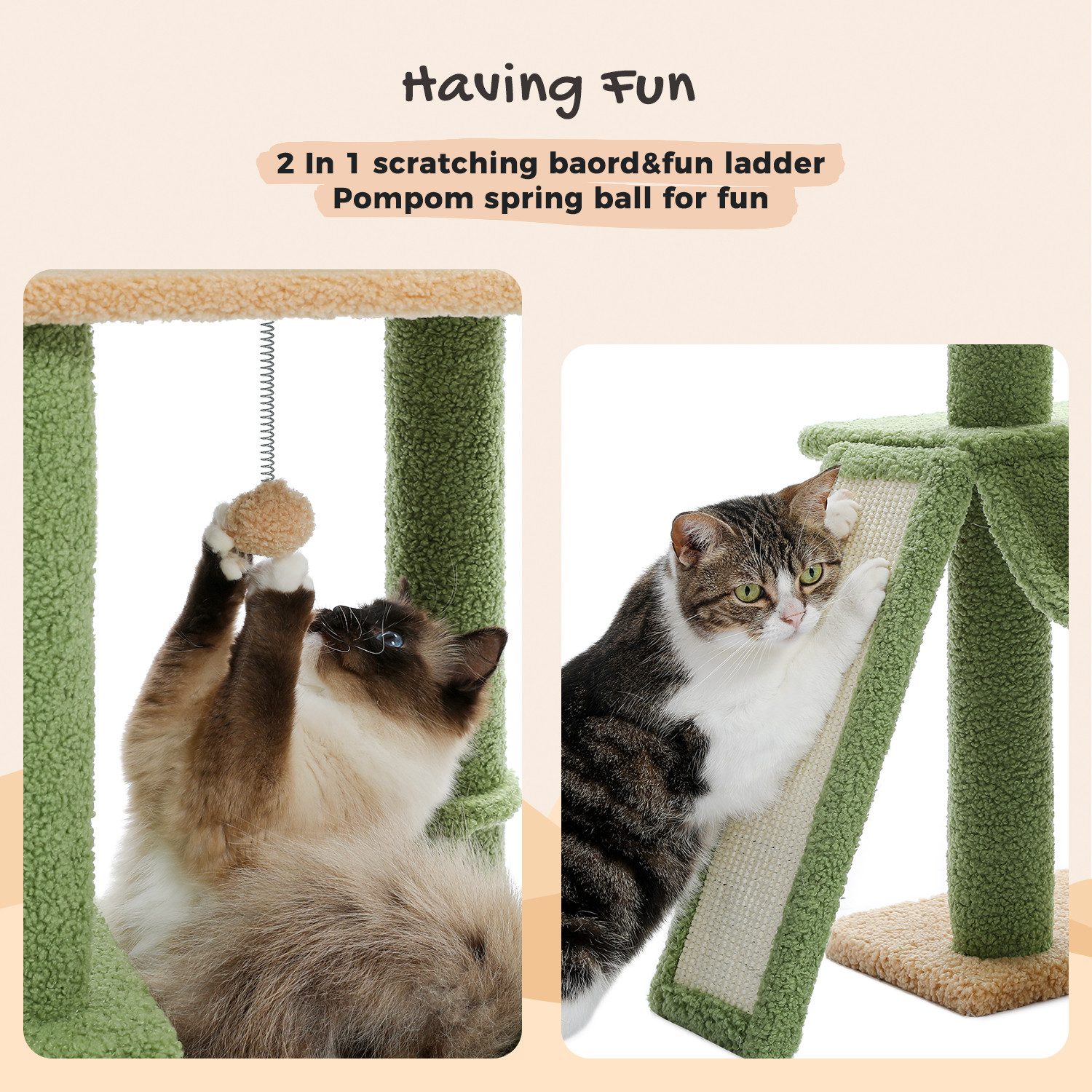 PAWZ Road Kratzbaum PETEPELA Kratzbaum deckenhoch Katzenturm mit großen Condo 216cm-285cm, 5 Tiers Katzensaktivitätszentrum mit gemütlichen Hängematte