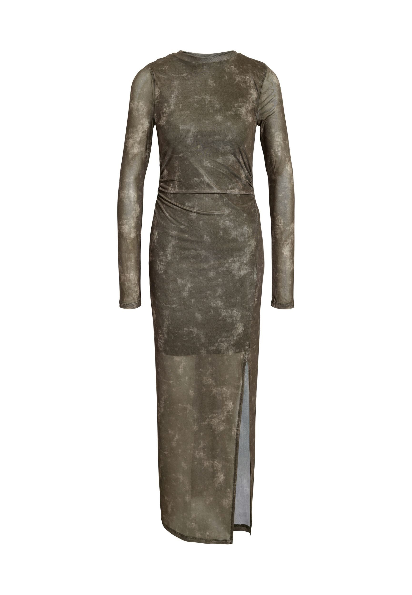 Noisy may Shirtkleid Langes Rundhalsausschnitt Hoher Schlitz (extralang) NMJUDITH L/S MESH MIDI ROUCING DRESS JRS