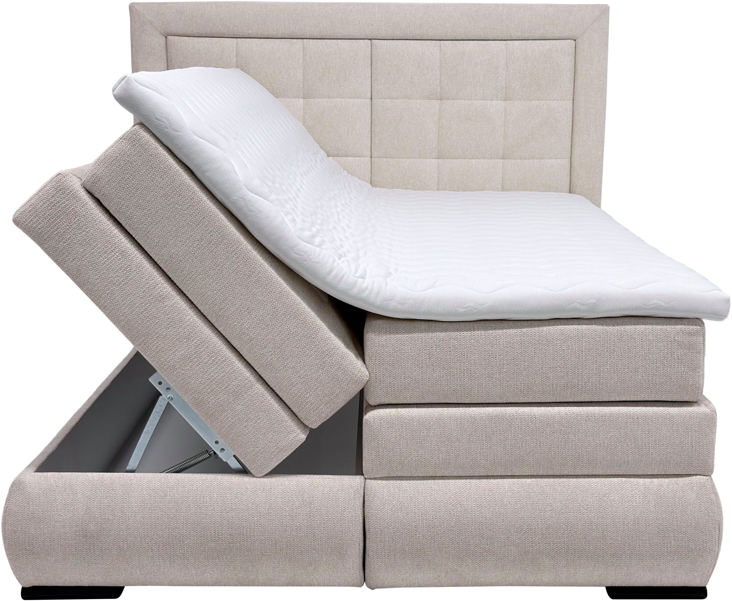 OTTO home Boxspringbett MIVVA mit Bettkasten, mit Taschenfederkernmatratze H3, H3/H4 mix, H4 (mit hochwertigem Strukturstoff, wahlweise mit LED-Leuchten), mit K – Bild 5 von 5