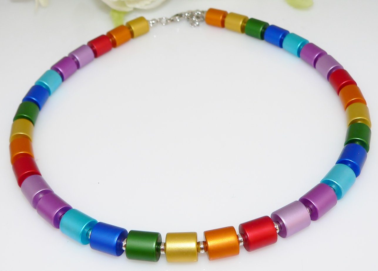 traumschmuck Collier 209y Collier Walzen eloxierten Aluminium multicolor Regenbogen (incl. Schmuckbox), handgefertigt, Made in Germany