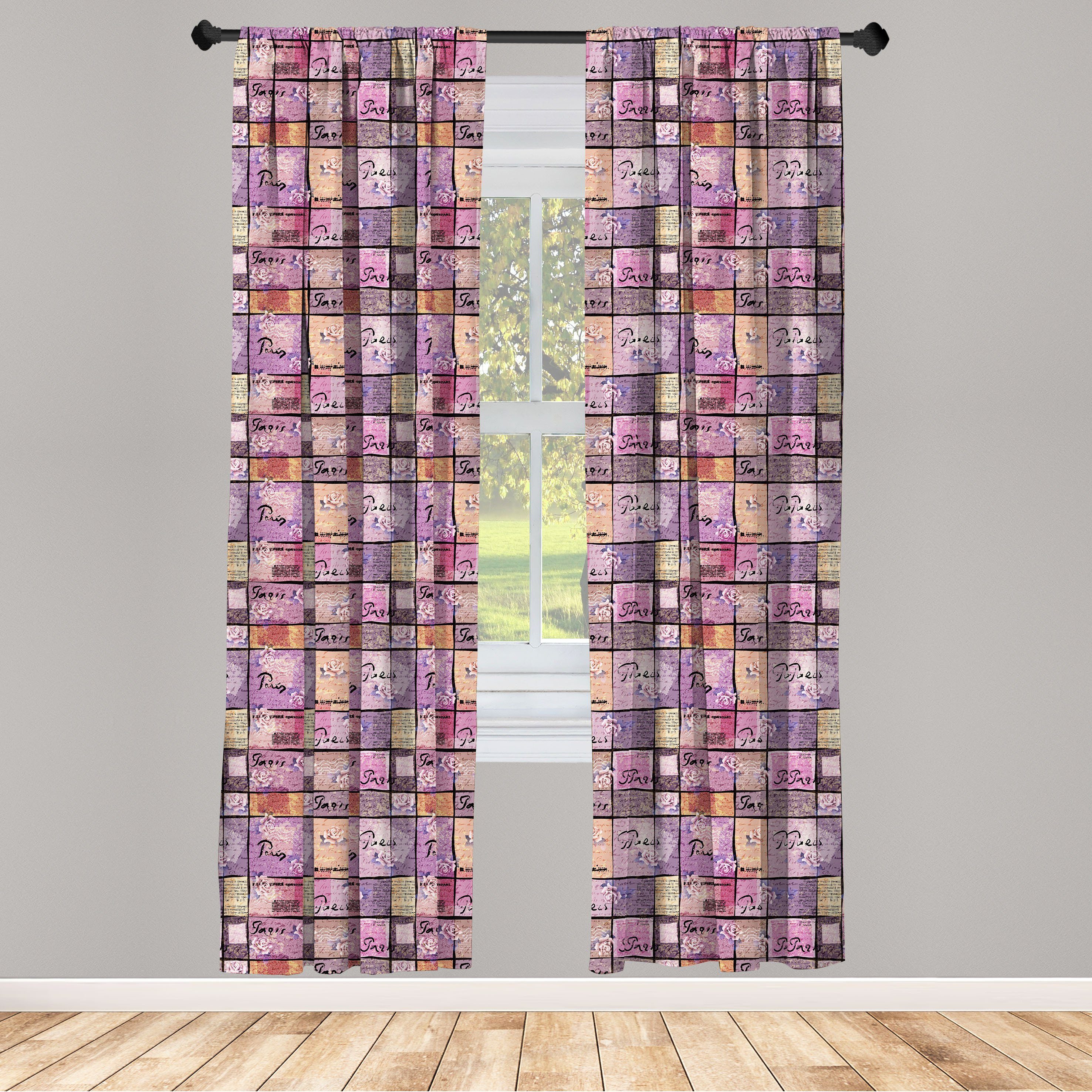 Gardine Vorhang für Wohnzimmer Schlafzimmer Dekor, Abakuhaus, Microfaser, Rosa Vintage Letters Aquarell | Fertiggardinen