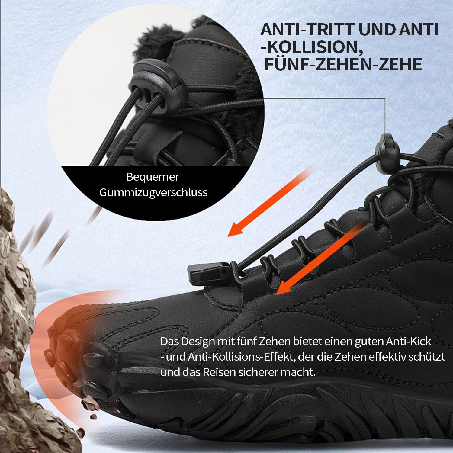 Refttenw Damen Herren Winter Rutschfeste Wanderschuhe mit Plüsch Gefüttert Barfußschuh