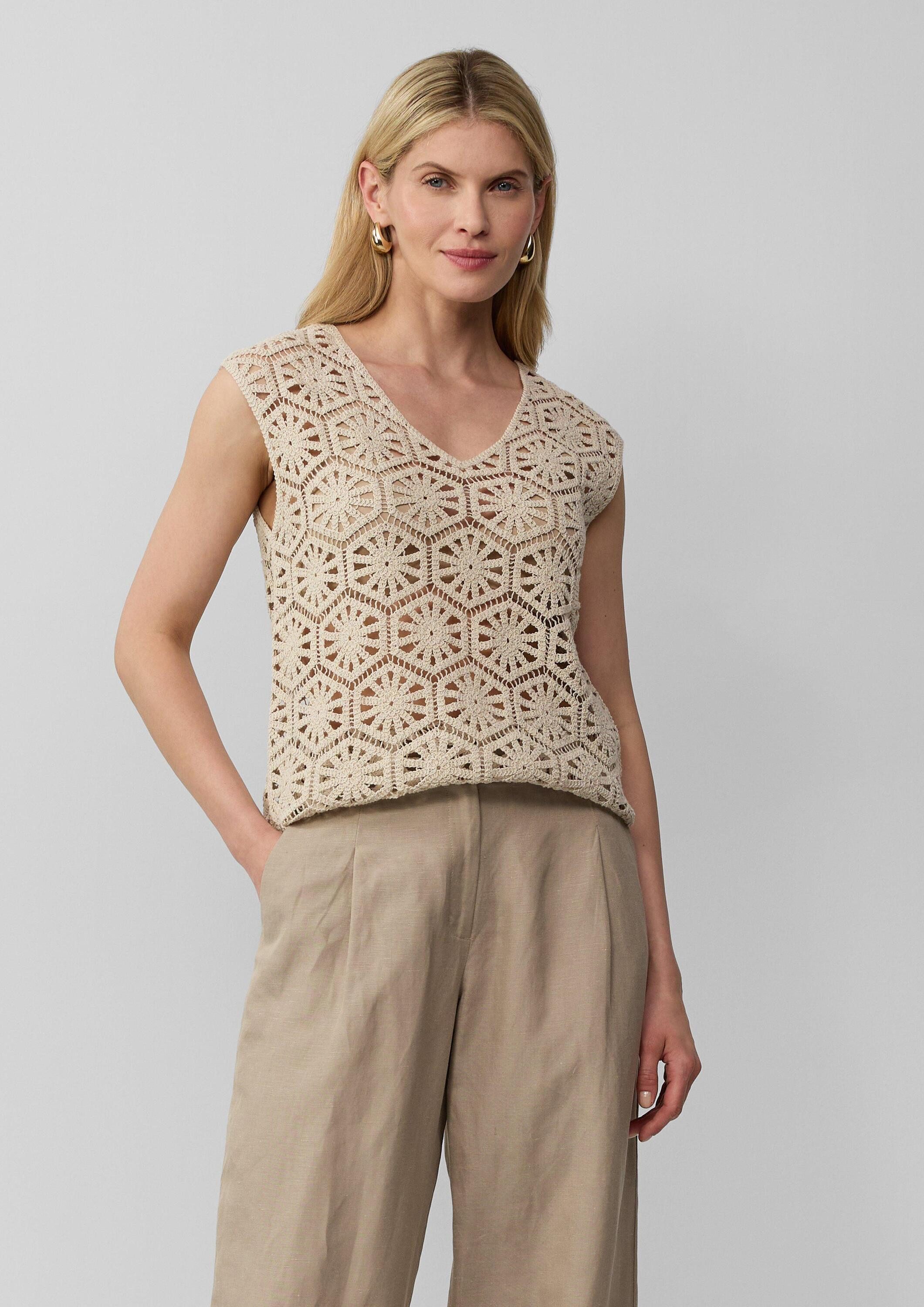 s.Oliver Kurzarmshirt Strickpullunder Semitransparentes Tanktop aus Häkelsp günstig online kaufen