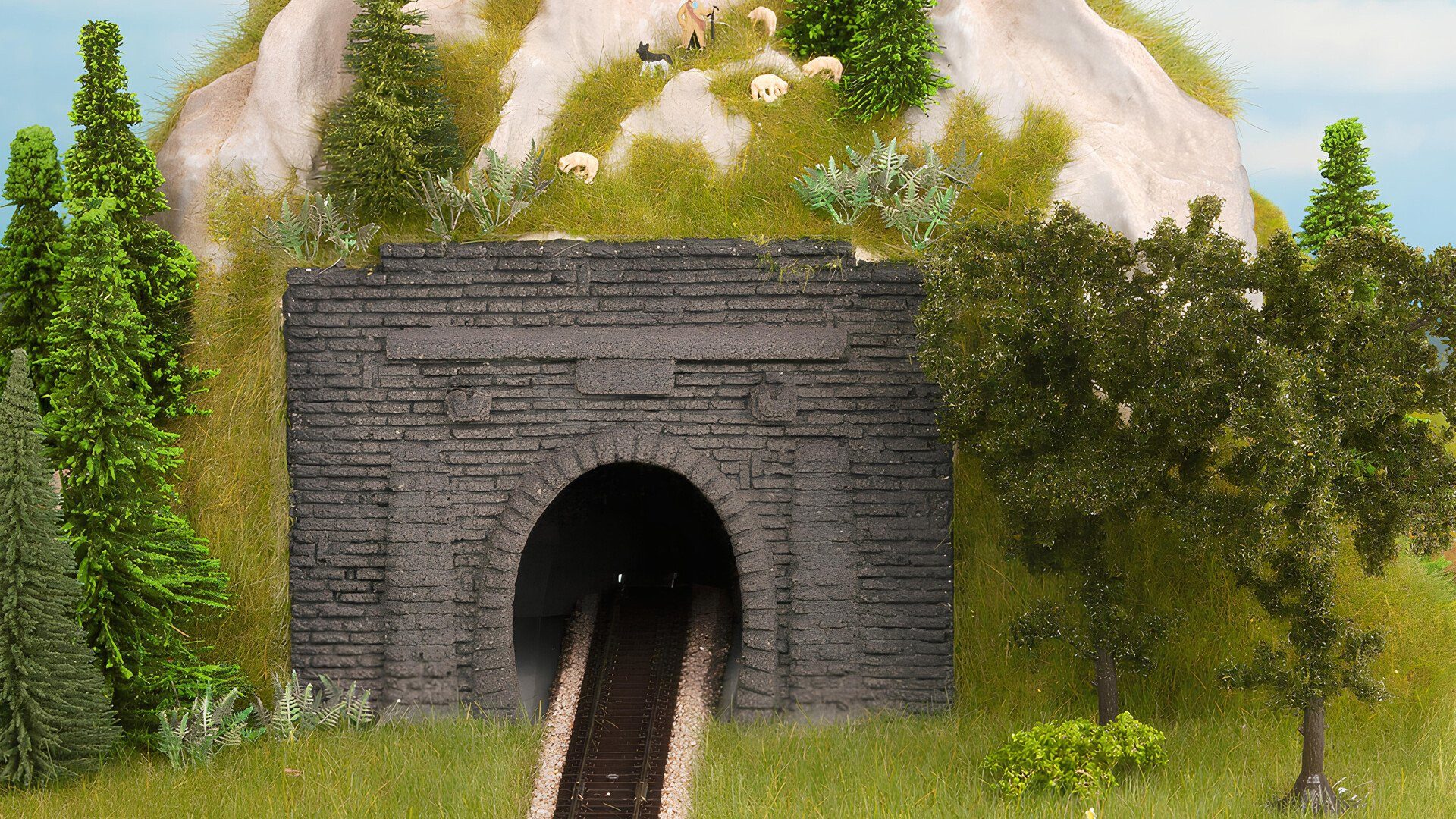 Modelleisenbahn-Spielunterlage Vorsatz-Portal, 1-gleisig für Modellbau, Reduzieru