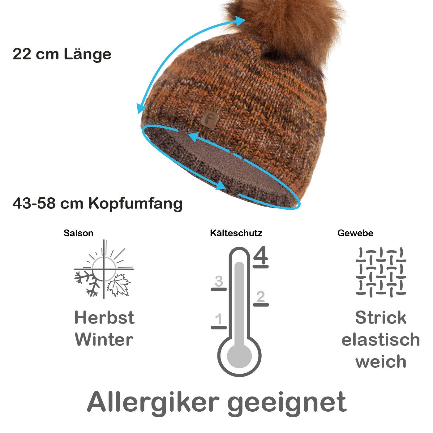 Faera Bommelmütze Wintermütze Damen Herren Mütze Beanie Haube gefüttert Bommelmütze 11