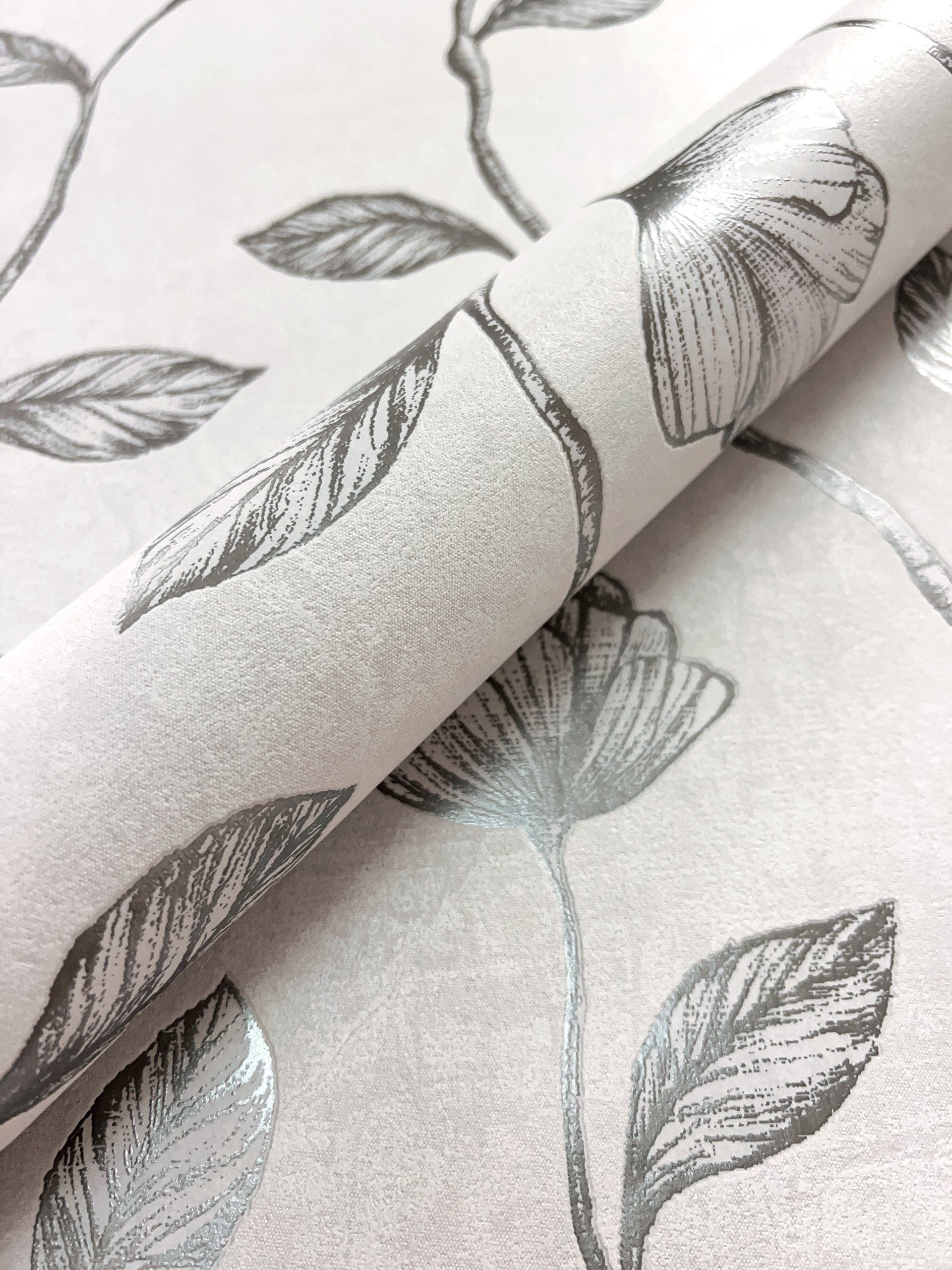 Newroom Vliestapete, Grau Tapete Floral Blumen günstig online kaufen