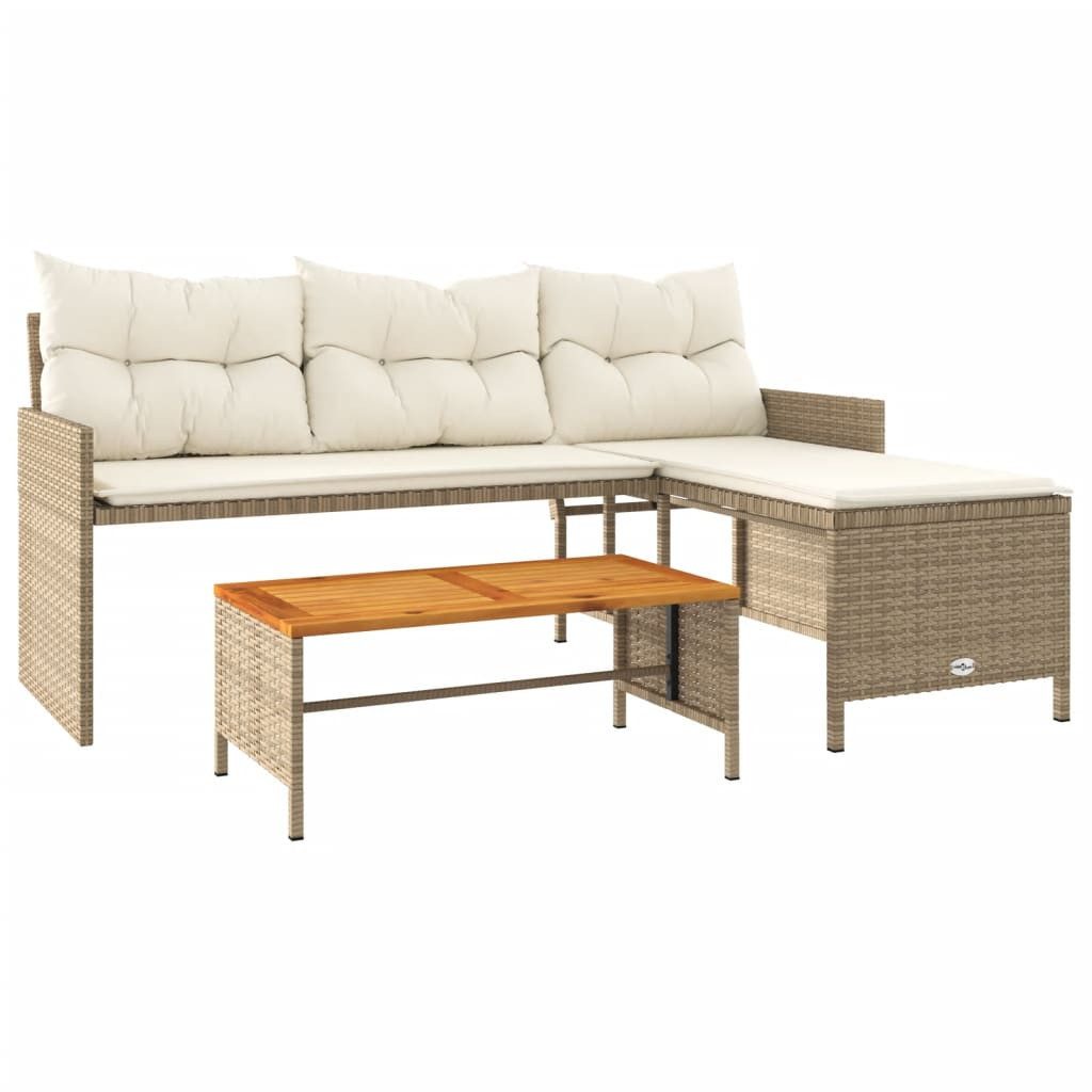 vidaXL Loungesofa Gartensofa in L-Form mit Tisch und Kissen Beige Poly Rattan