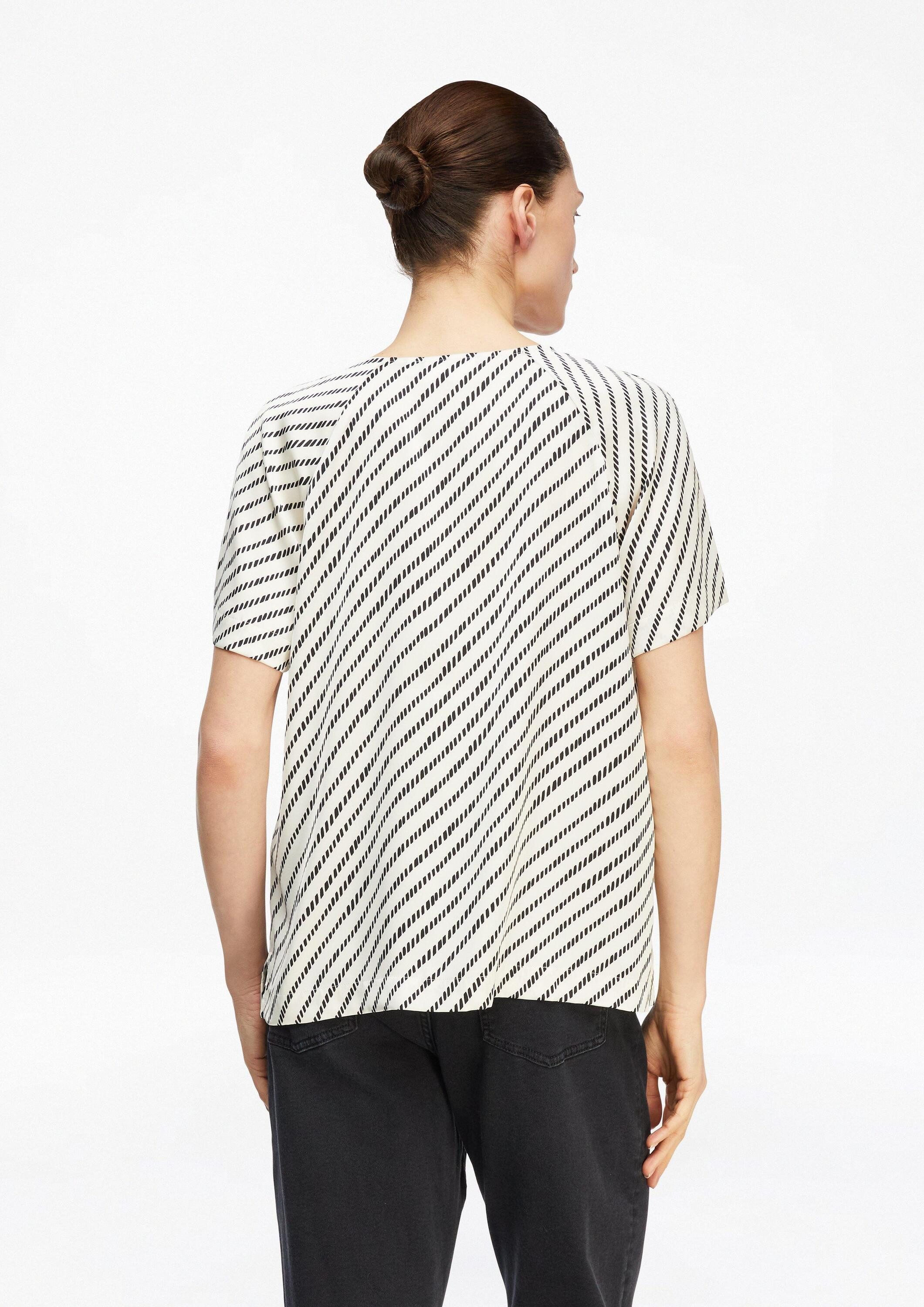 comma Kurzarmbluse Bluse Satinbluse mit Raffung und All-over-Print