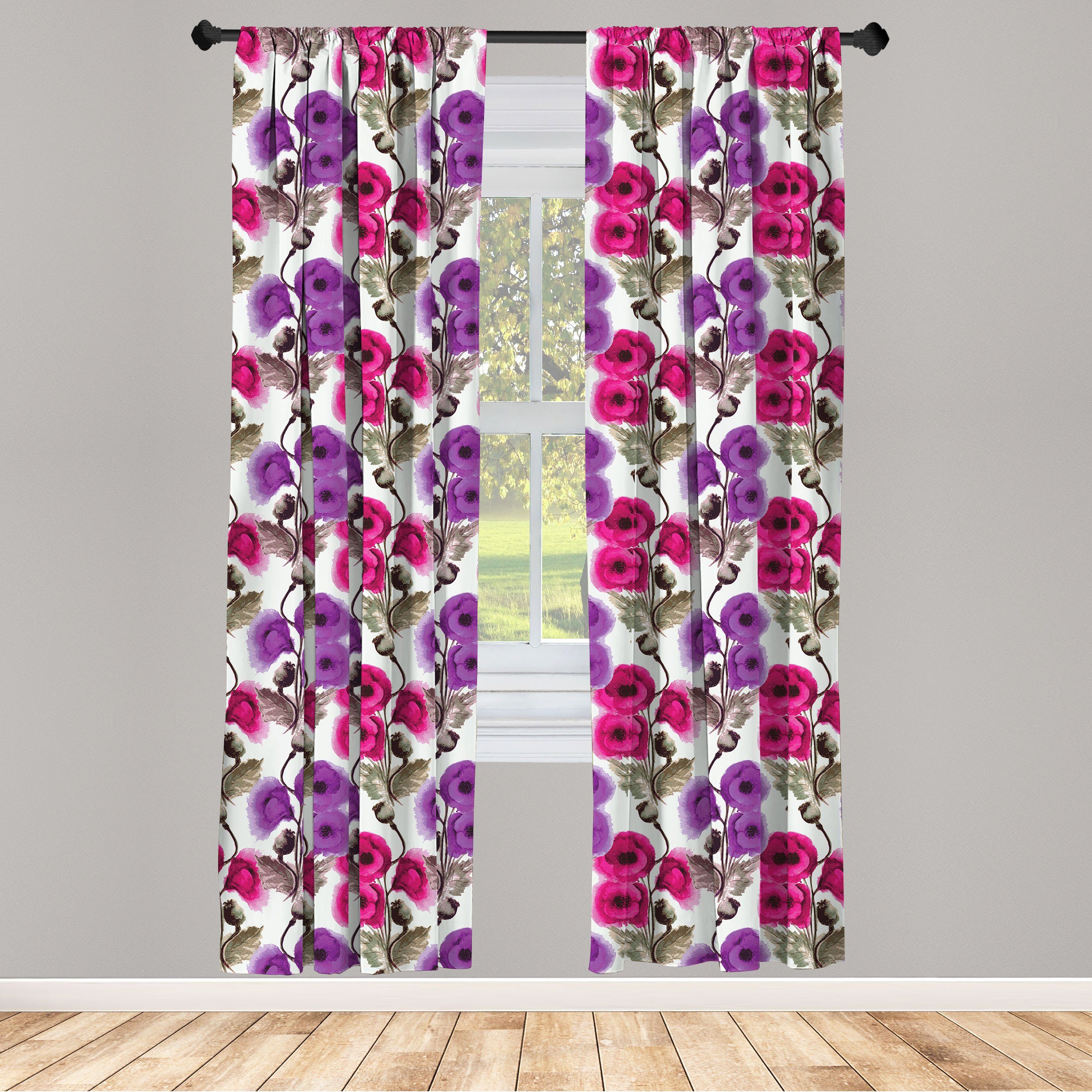 Gardine Vorhang für Wohnzimmer Schlafzimmer Dekor, Abakuhaus, Microfaser, Blume Aquarell Mohnblumen