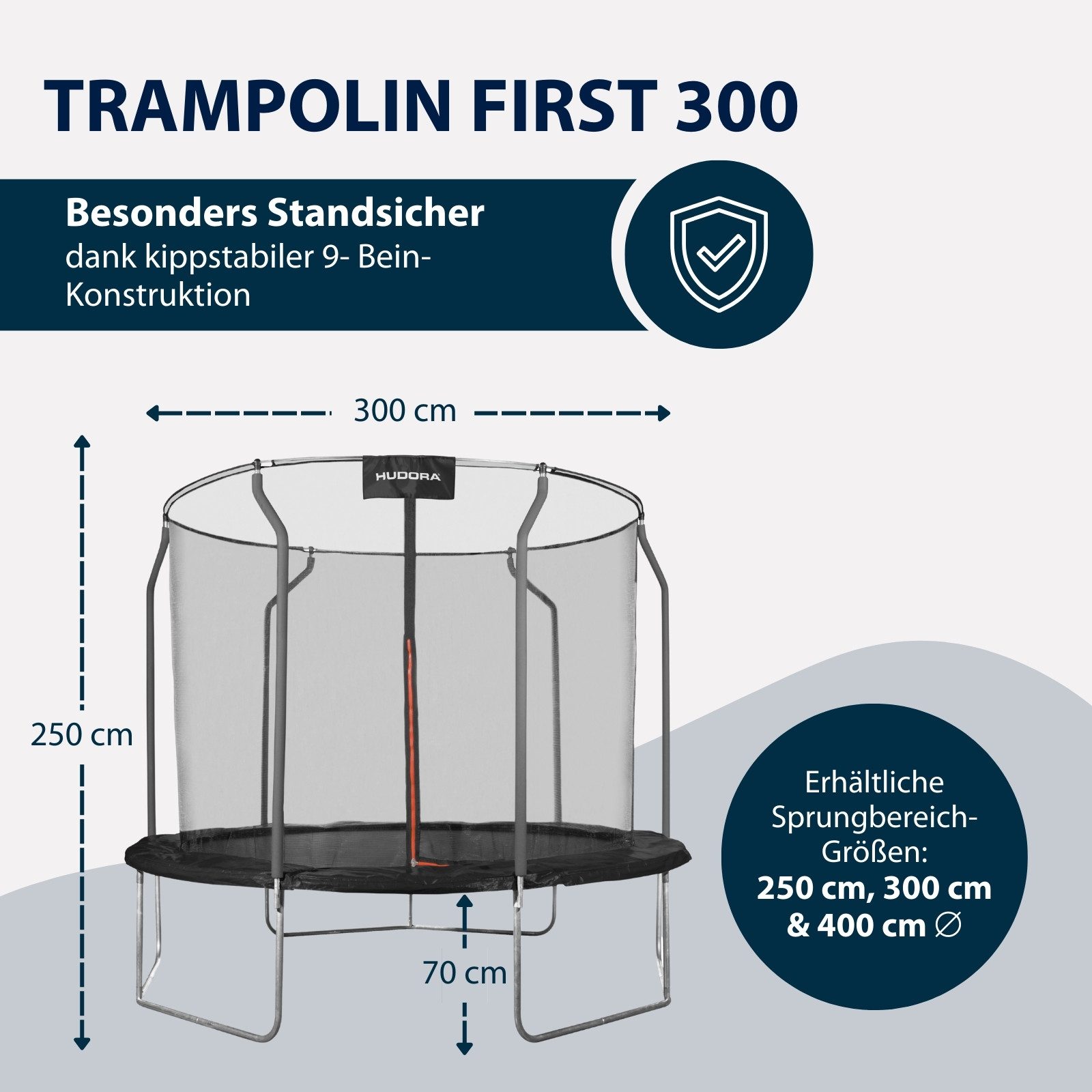 Hudora Gartentrampolin Firstfür Kinder/Jugendliche & Erwachsene, Ø 300 cm, mit Sicherheitsnetz, TÜV-GS geprüft, extra breite Randabdeckung