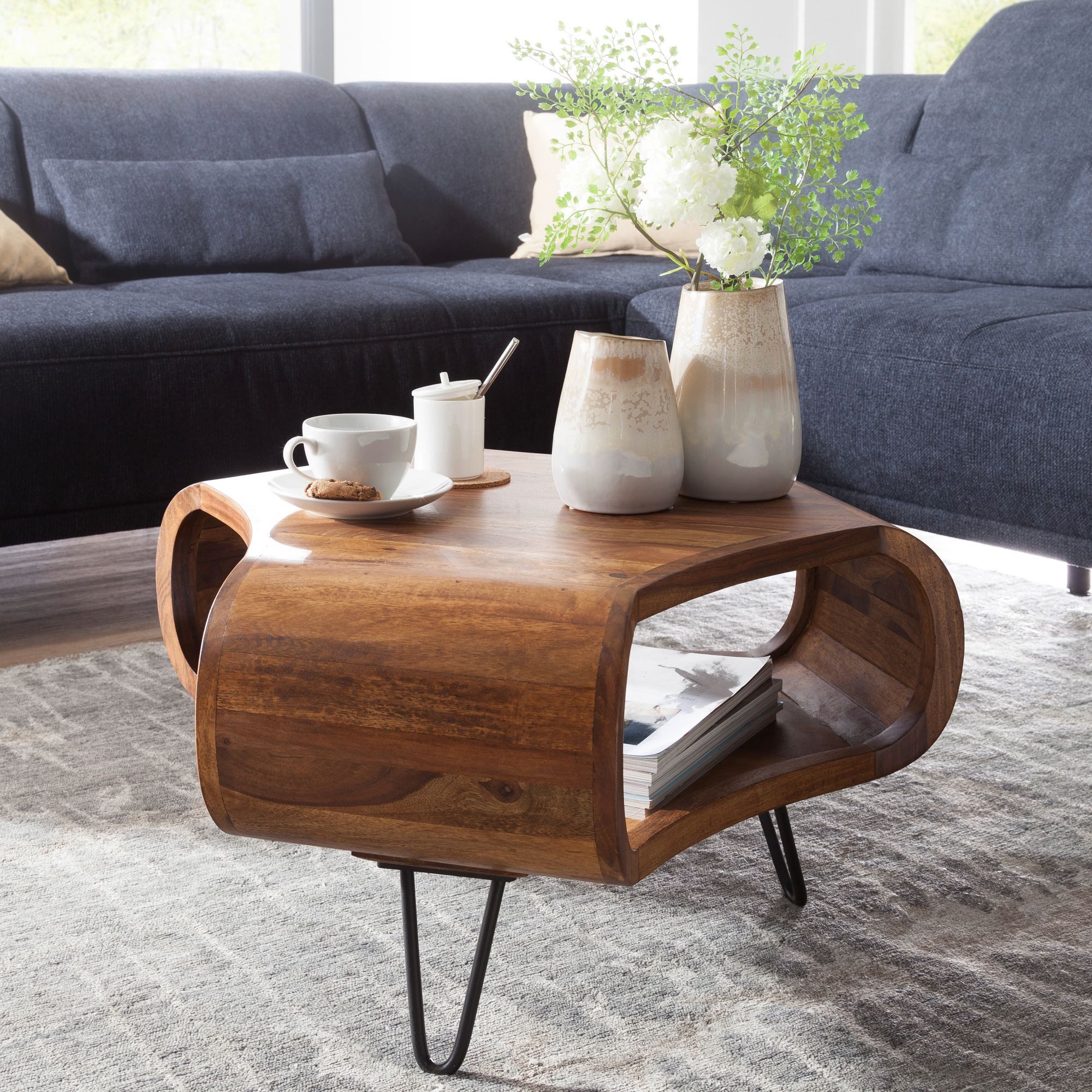 FINEBUY Couchtisch FB51410 (55x55x38cm Massivholz Metall günstig online kaufen