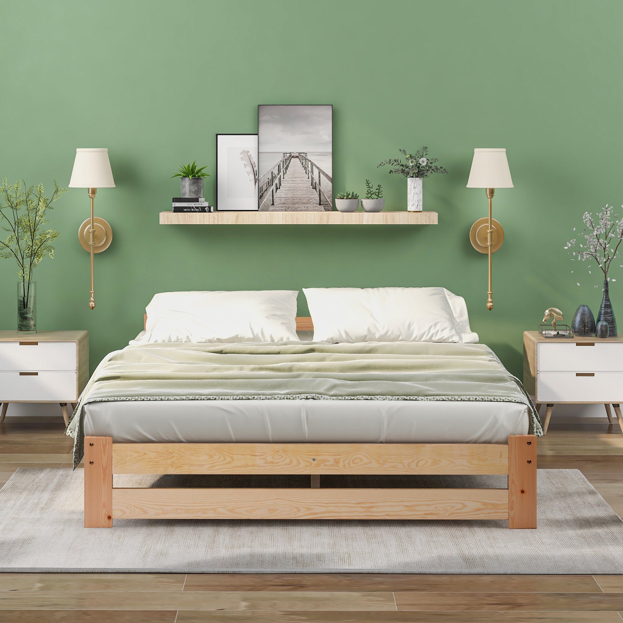 SOFTWEARY Massivholzbett (Doppelbett mit Kopfteil und günstig online kaufen