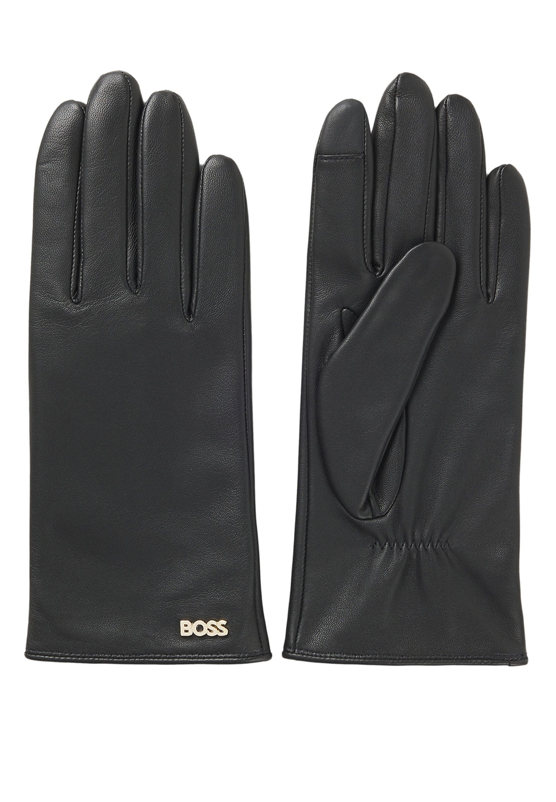 BOSS Lederhandschuhe Gueen mit Logo-Plakette (1-St)