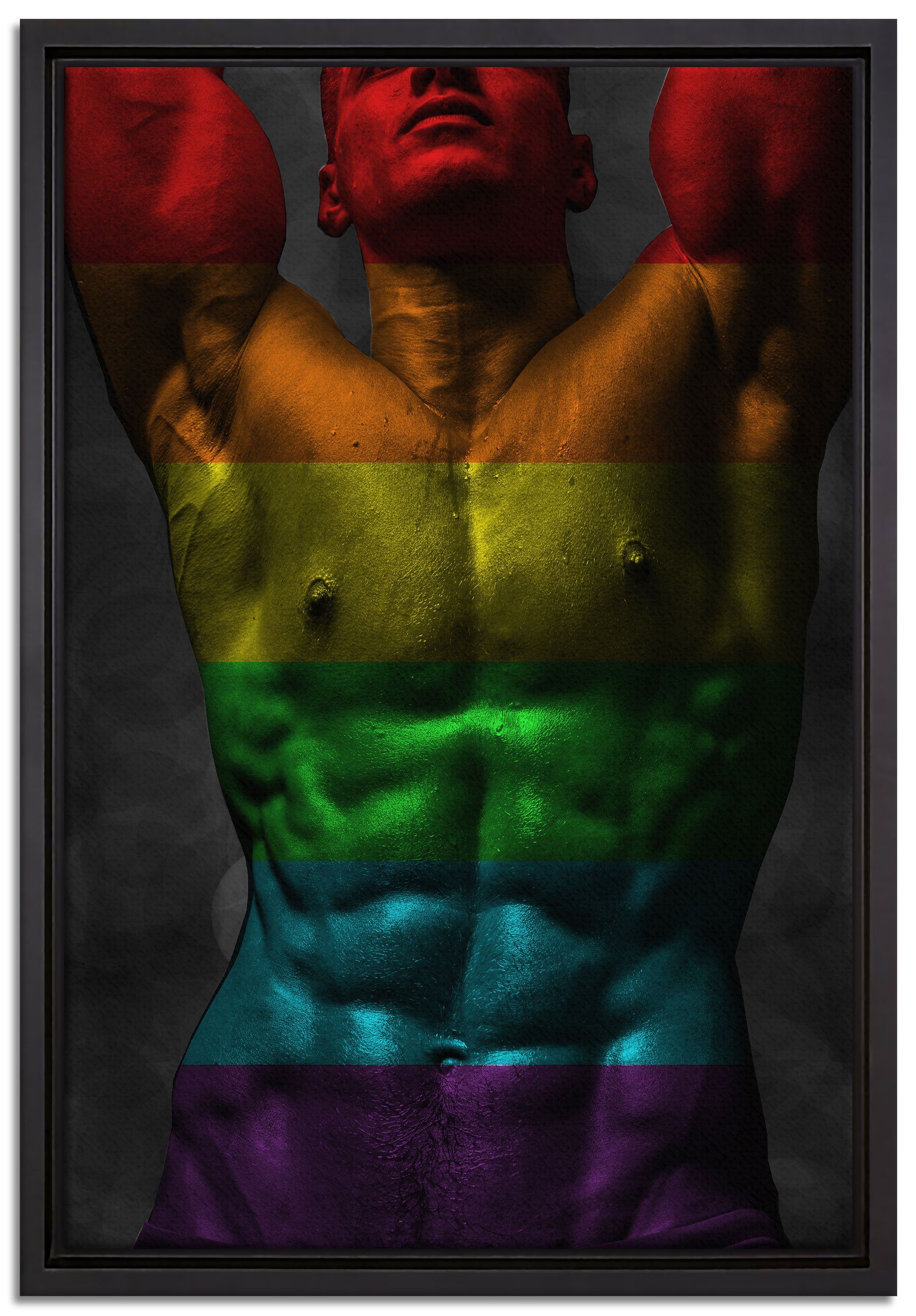 Pixxprint Leinwandbild Sixpack Body Mann, Wanddekoration (1 St), Leinwandbild fertig bespannt, in einem Schattenfugen-Bilderrahmen gefasst, inkl. Zackenaufhänger | Leinwandbilder