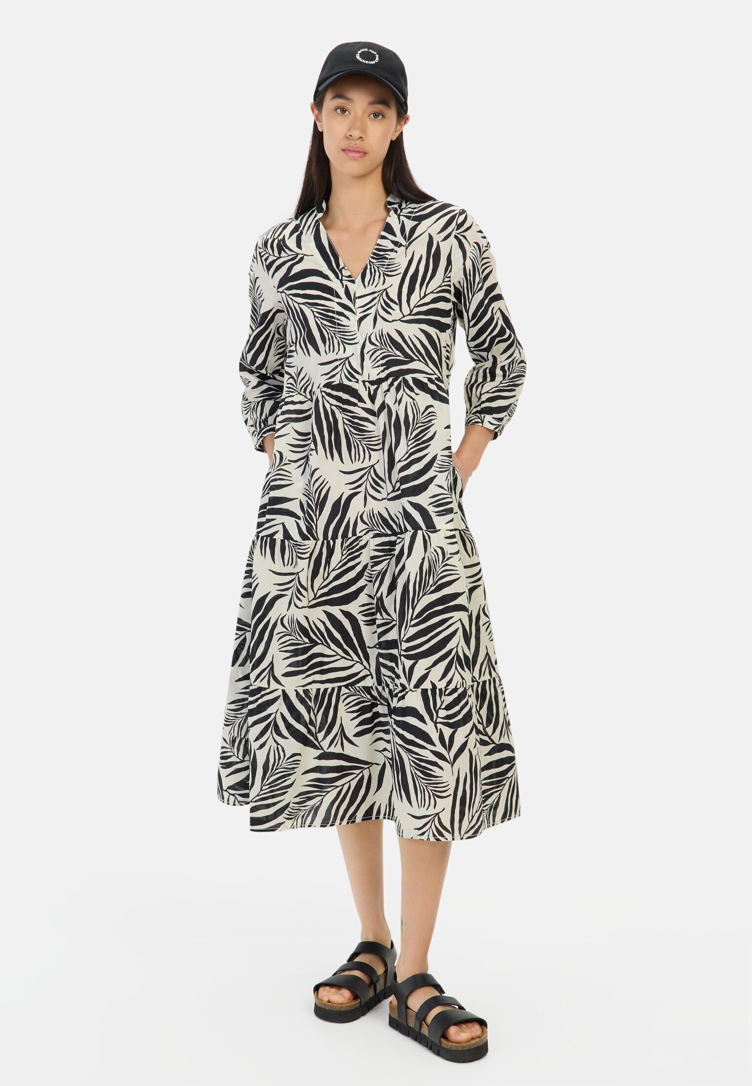 camel active Sommerkleid mit Allover-Print Dreiviertelarm Reverskragen günstig online kaufen