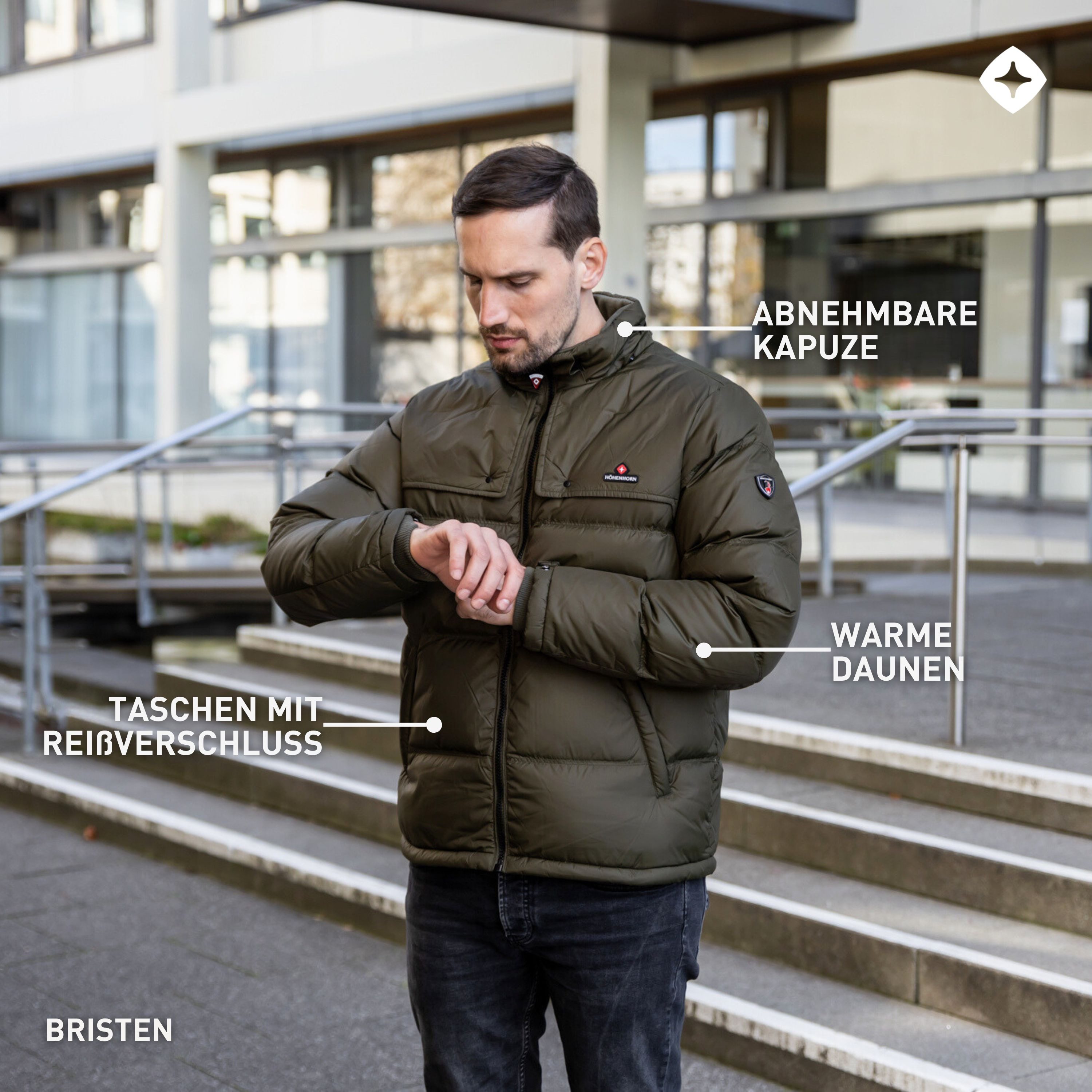 Höhenhorn Winterjacke Bristen Herren Daunen Jacke für Männer Gefüttert Thermo RDS-zertifizierte Daunen