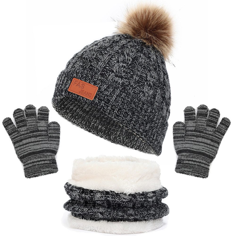 Coonoor Filzhut Kinder Strickmütze Winter Warme Schal Handschuhe Set für Kinder 1-5 Jahre