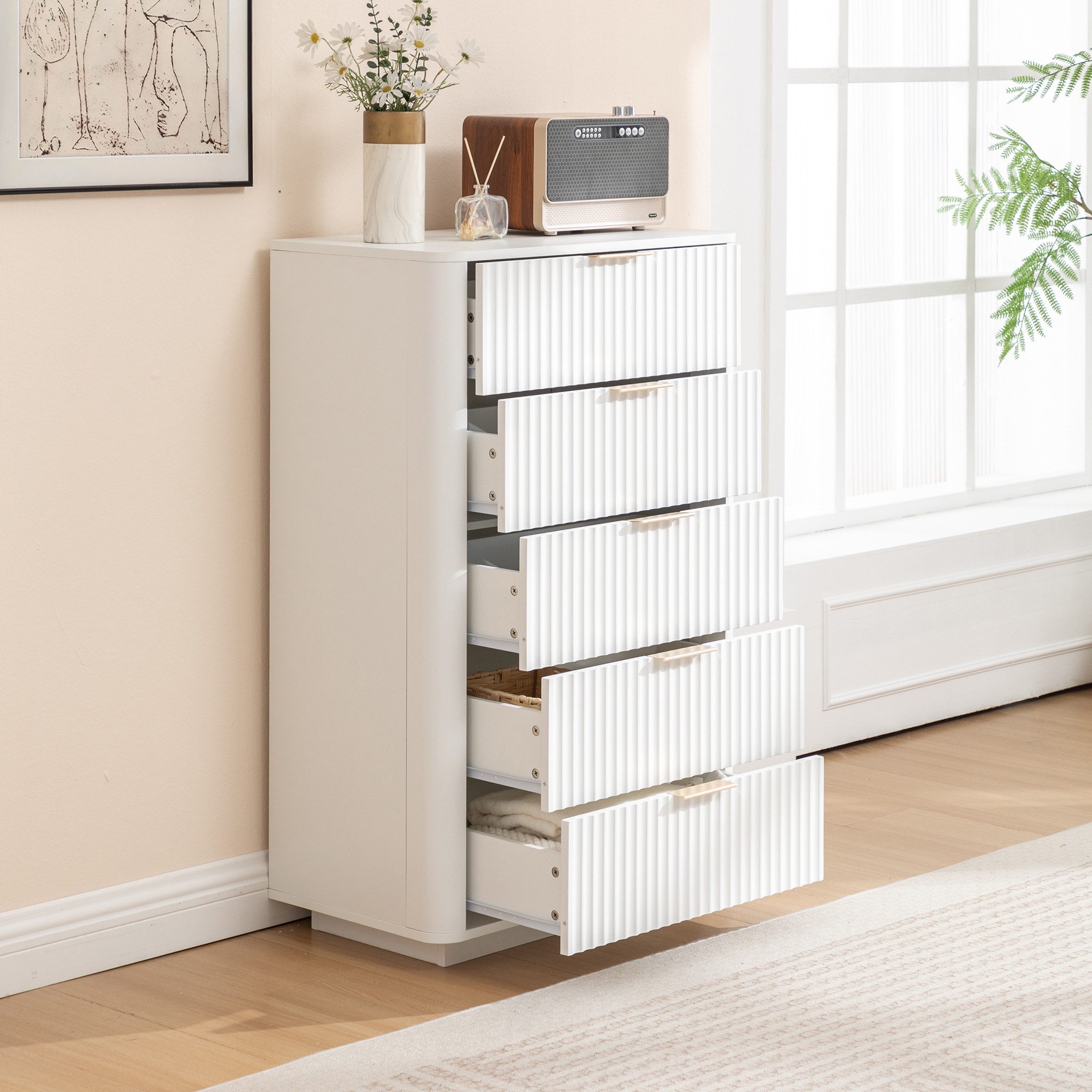Thanaddo Sideboard Moderner weißer Aufbewahrungsschrank/Nachttisch mit Metallgriffen – Bild 2 von 5