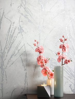 Newroom Vliestapete, Grau Tapete Floral Blumen - Vintage Blumentapete Romantisch 3D Optik Rosen Blätter für Schlafzimmer Wohnzimmer Küche