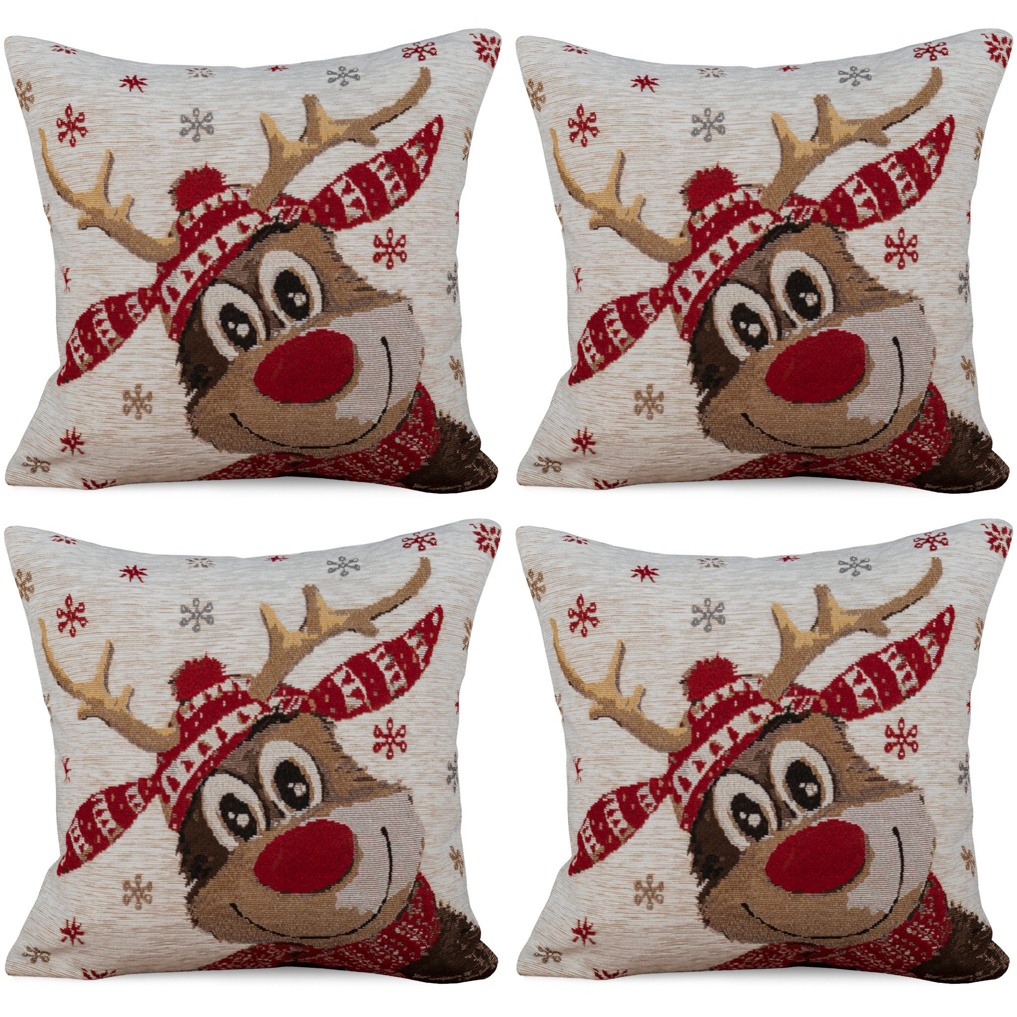 matches21 HOME & HOBBY Kissenbezüge 4er Set Kissenhüllen 45x45 cm süßes Rentier beige als Weihnachts-Deko, (4 Stück), Zierkissen-Bezüge für Sofa-Kissen, Couch-Kissen