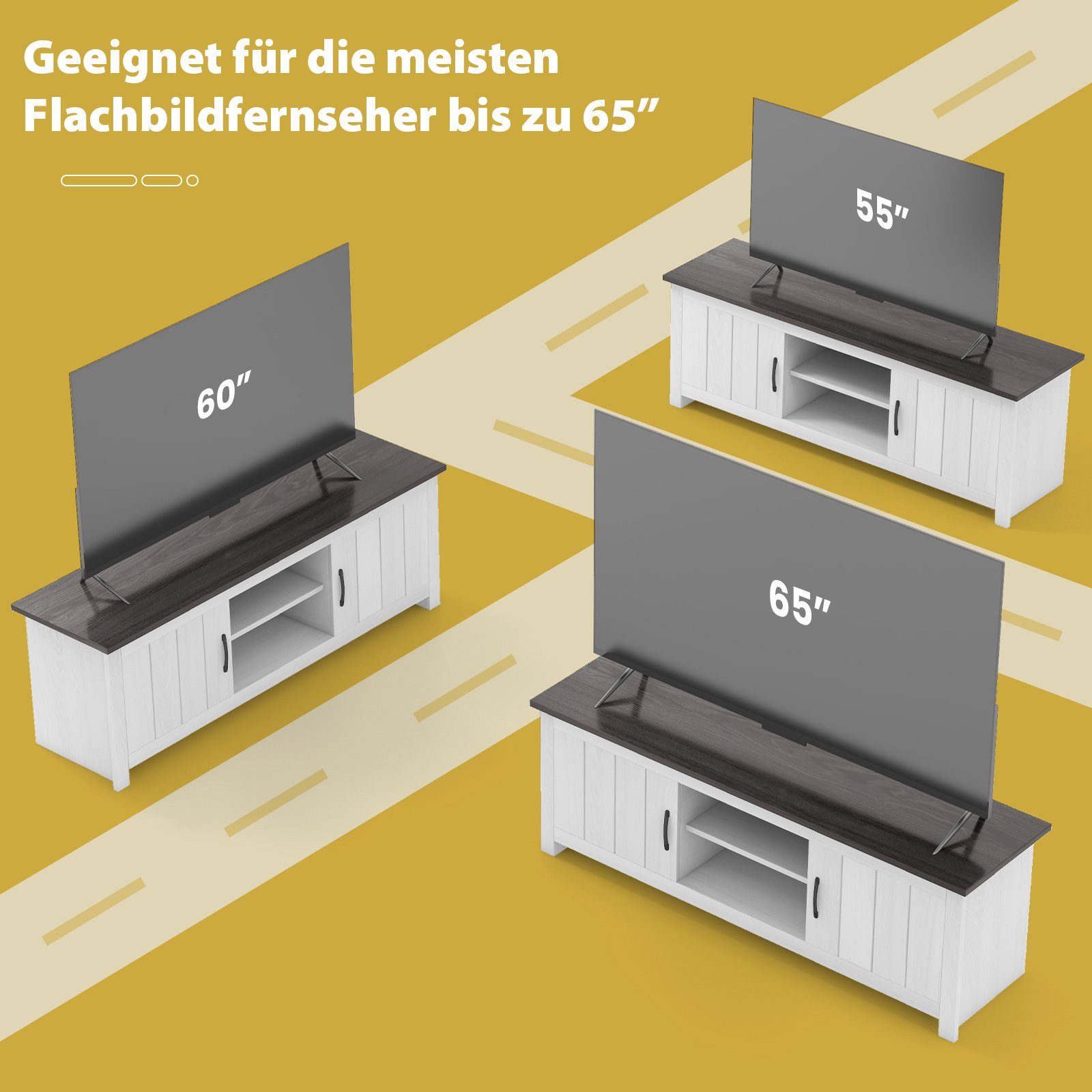 COSTWAY TV-Schrank Holz,mit Türen & offenen Regalen,145x40x50cm