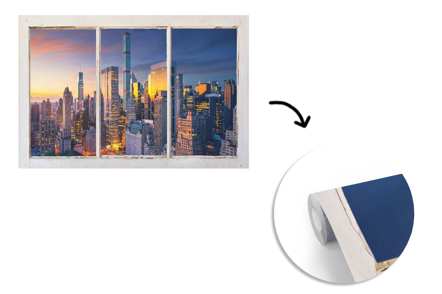 Skyline, bedruckt, Fototapete für Tapete New Wallpaper Schlafzimmer, Wohnzimmer, Vinyl - - St), Aussicht Matt, (6 MuchoWow York Kinderzimmer,