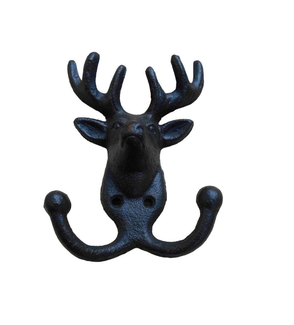 Deko-Impression Doppelhaken Wandhaken Hirsch Hirschkopf Doppelhaken Garderobenhaken Gusseisen, (1-St)
