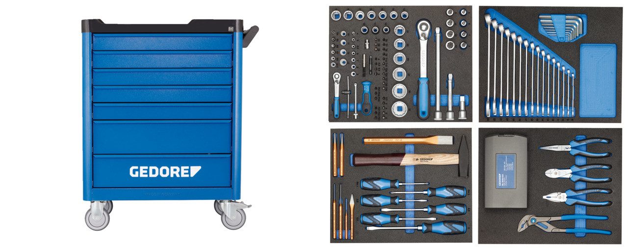 Gedore Werkzeugkoffer WSL-L-TS-147 Werkzeugwagen workster smartline mit 147-teiligen