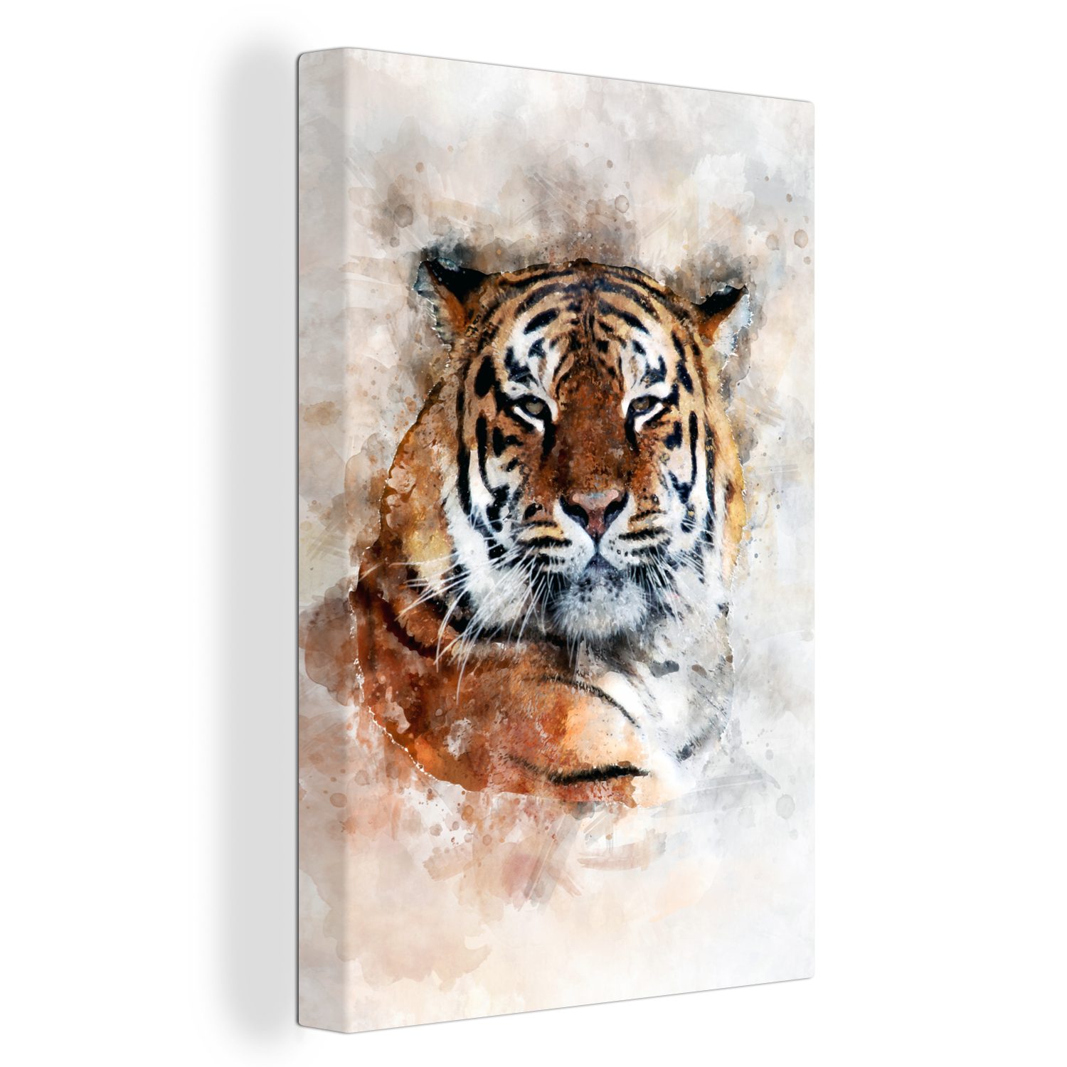 cm St), OneMillionCanvasses® bespannt inkl. - Tiger fertig Nebel, 20x30 Zackenaufhänger, Kopf Gemälde, (1 Leinwandbild Leinwandbild -