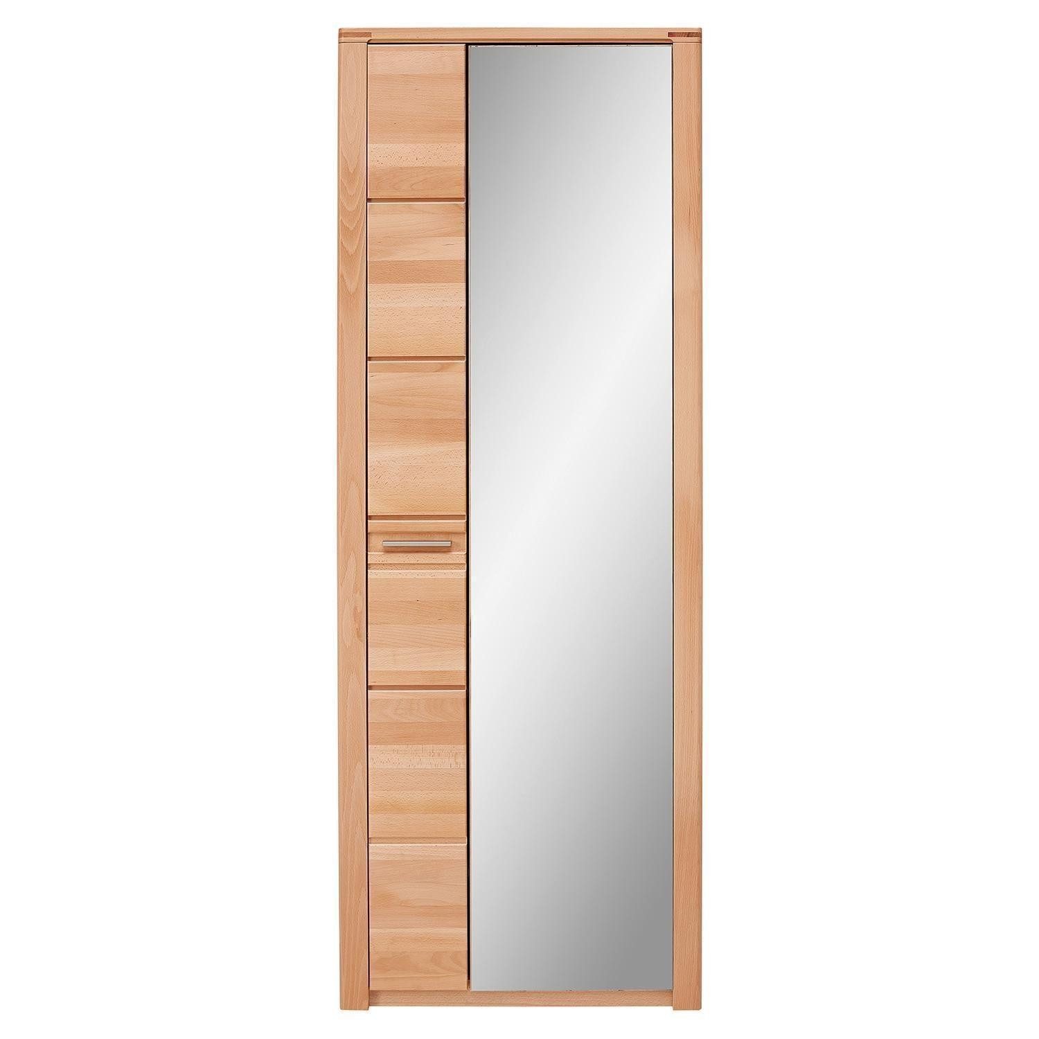 Innostyle Garderobenschrank NATURE ONE, Kernbuche teilmassiv, 1 Holztür, 1 Spiegeltür, B 74 x H 201 x T 40 cm