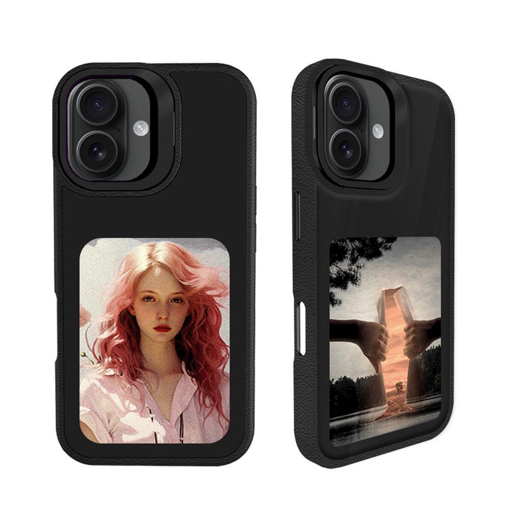 Zaewry Handyhülle Handyhülle Hülle für iPhone 17,E-Ink Smartphone-Hülle mit NFC, 4-Farb-Display, Leder-Optik – Individualisierbares Always-On, Lychee