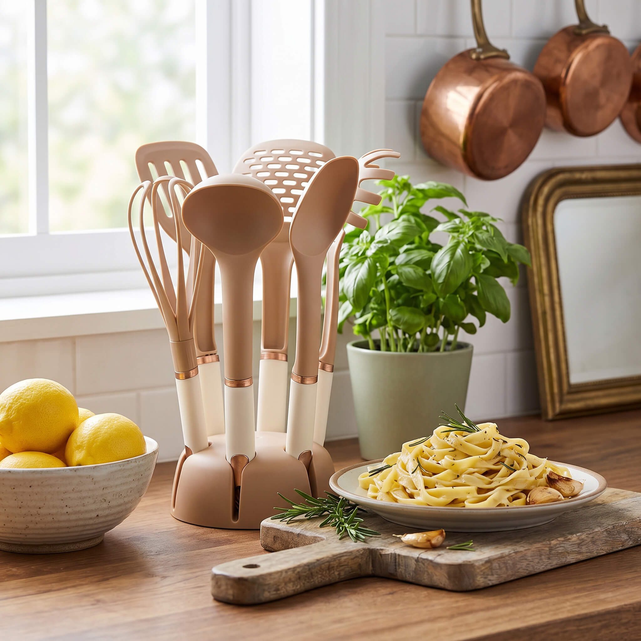 Vip Ahmet Kochbesteck-Set Küchenhelfer Set 6-tlg, Kunststoff Kochbestecki BPA-frei (Ständer, Schaumkelle, Nudelkelle, Besen, Kelle, Löffel, Spatel), 7-teiliges  – Bild 3 von 5