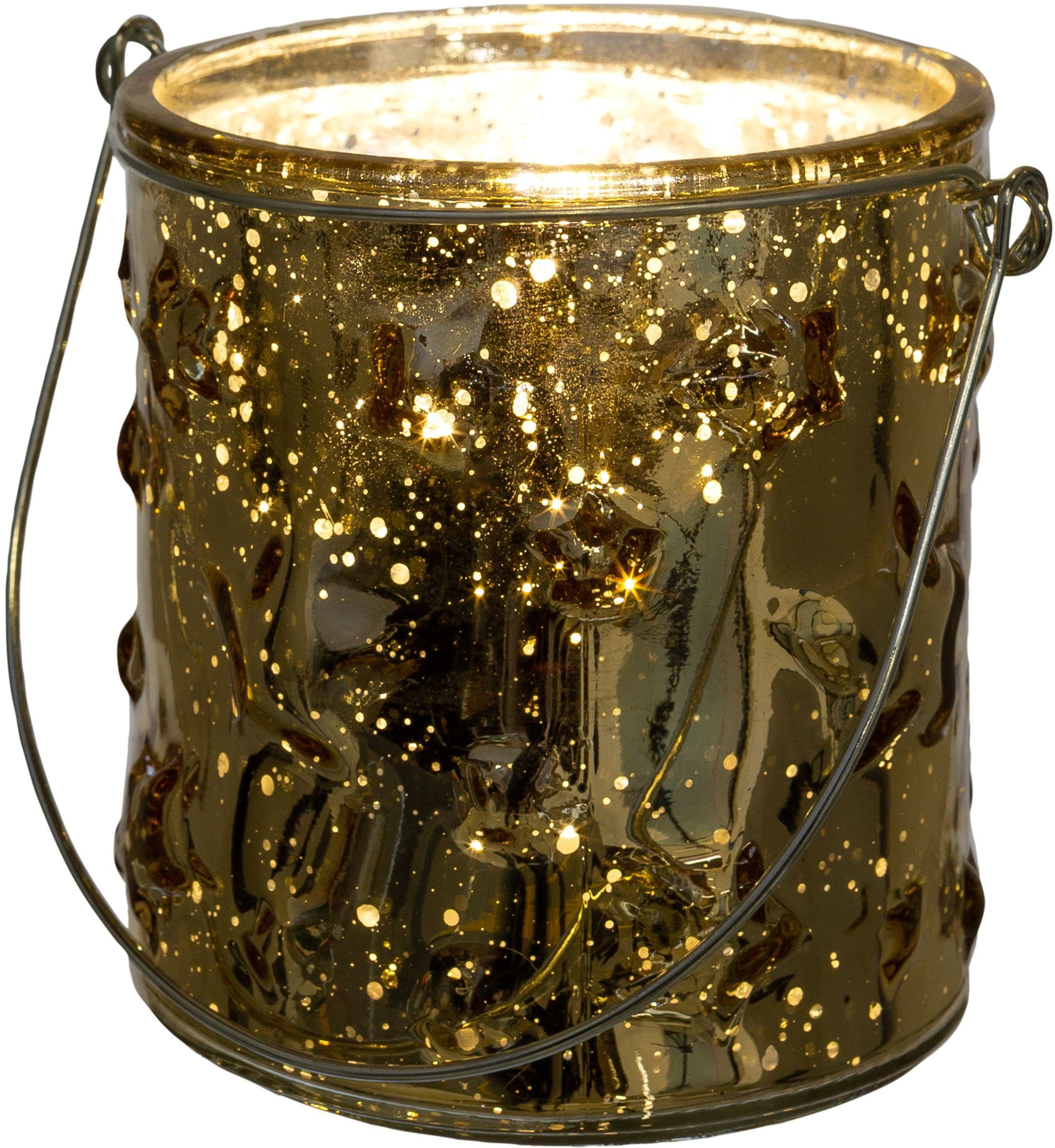 Stern-Struktur Windlicht (4 Weihnachtsdeko deco goldfarben Glas St), Creativ mit