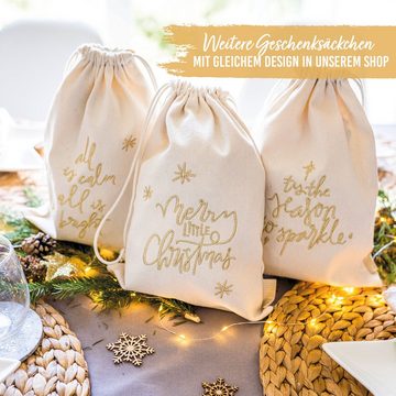 PAPIERDRACHEN Geschenkpapier 3 Geschenksäckchen zu Weihnachten - Geschenke nachhaltig einpacken, mit schöner Bestickung