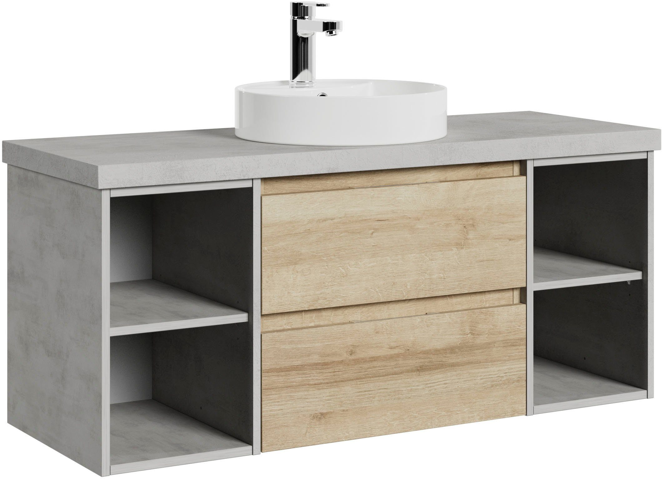 Saphir Waschtisch Serie 4035 Keramik-Aufsatzbecken mit Unterschrank, 118 cm breit, Waschplatz, 2 Schubladen, inkl. Schubladendämpfer, mit Griffuge