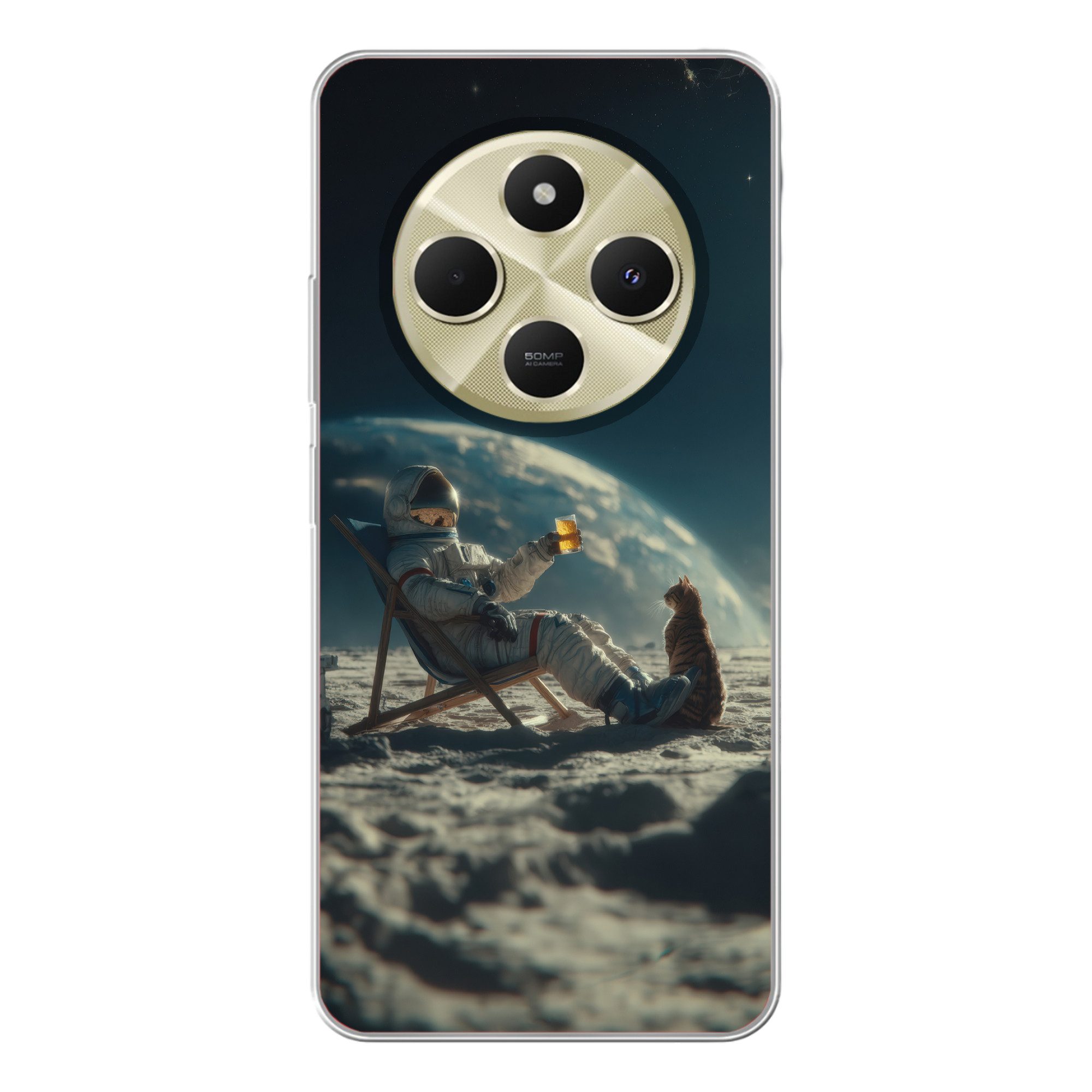 MuchoWow Handyhülle für Xiaomi Redmi 14C Astronaut - Katze - Glas - Stuhl, Handy Case, Silikon, Bumper Case Dünn