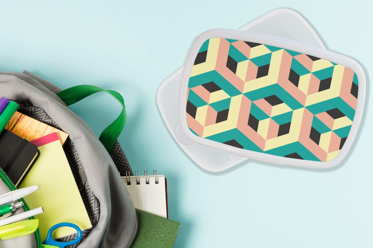 Kunststoff, MuchoWow Kinder Muster (2-tlg), für weiß für - Brotdose, und Würfel, und Mädchen Brotbox Jungs Erwachsene, - Lunchbox 3D