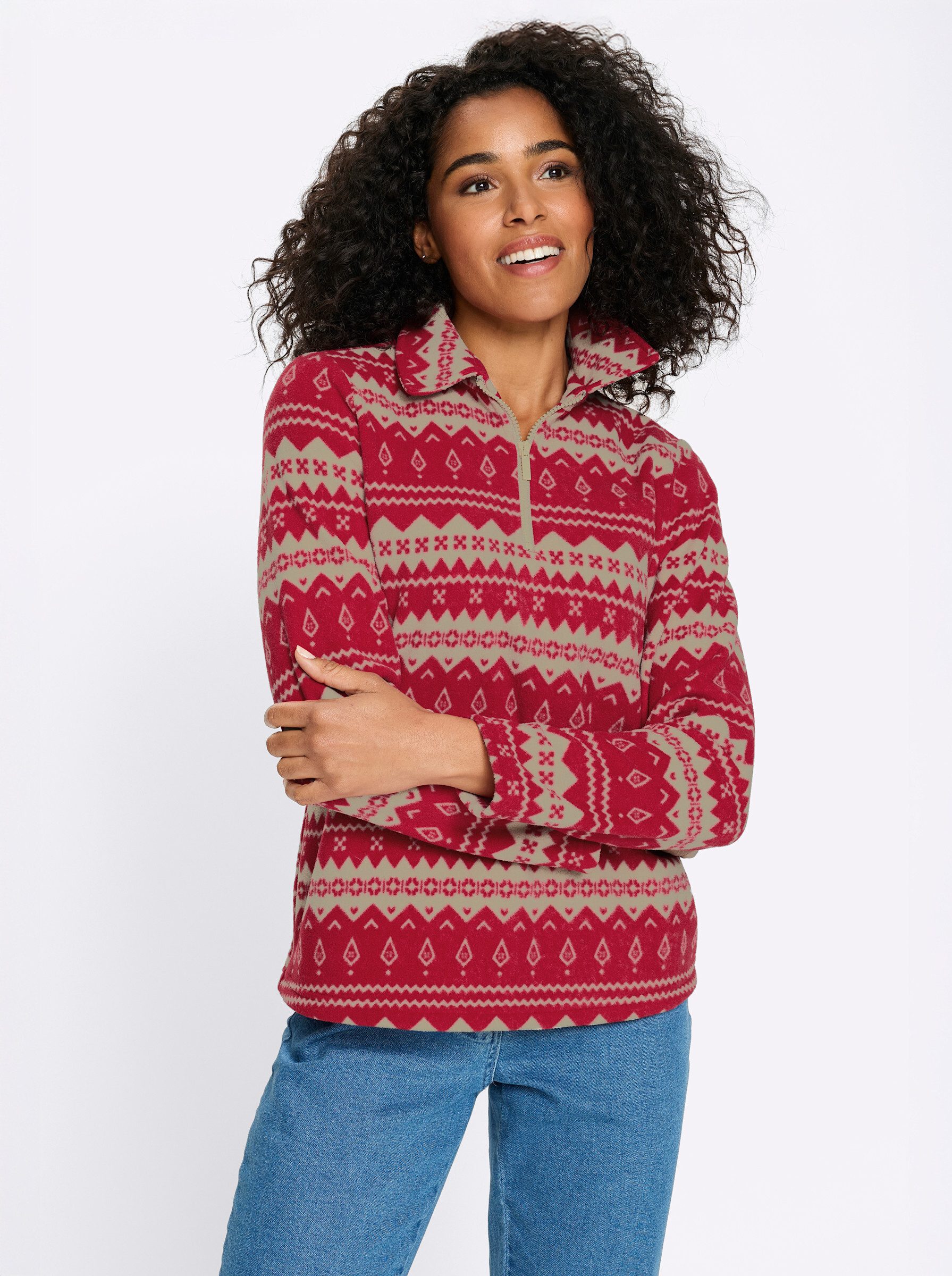 Sieh an! Fleeceshirt Fleece-Shirt Langarm Länge ca. 66 cm
