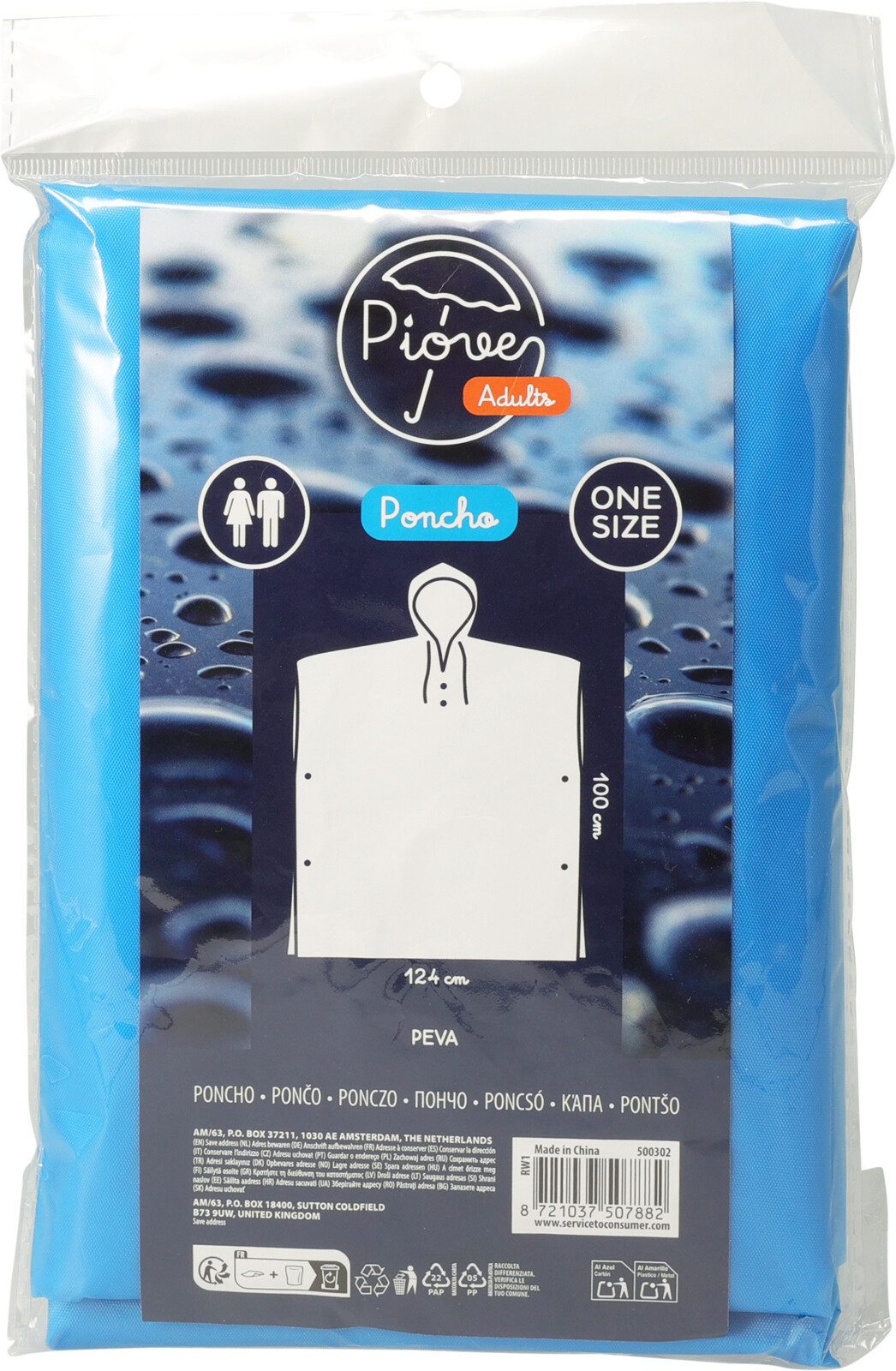 Koopman Regenponcho Regenmantel Regenumhang Regencape 124x100cm Blau 2er Set (2-St) Unisize, Wasserschutz, für Erwachsene, Regenschutz, mit Kordelzug