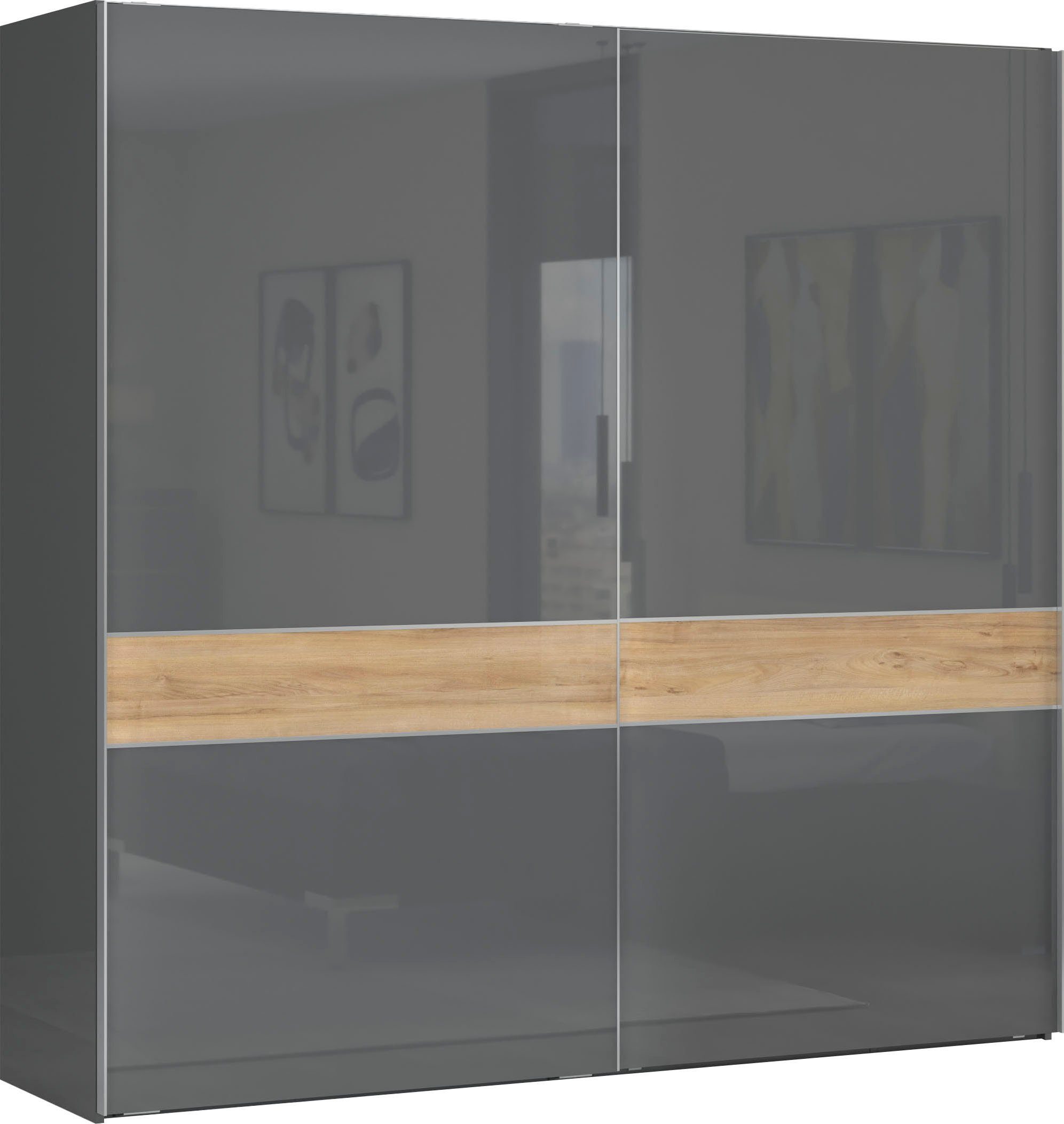 Places of Style Kleiderschrank Onyx, Schwebetürenschrank inklusive Innenleben, FSC-zertifiziert (in 3 Breiten: 182, 230 oder 272cm, Höhe 224cm) UV lackiert, hochglänzend anthrazit, mit Soft-Close Funktion. Reduzierter Preis € 1.279,99. Unverbindliche Preisempfehlung € 1.922,00