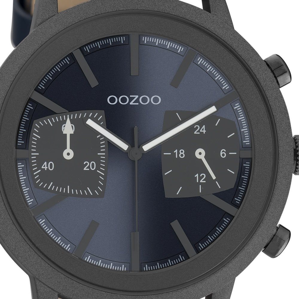 OOZOO Quarzuhr Oozoo Herren Armbanduhr dunkelblau, Herrenuhr rund, extra  groß (ca. 50mm) Lederarmband, Sport-Style