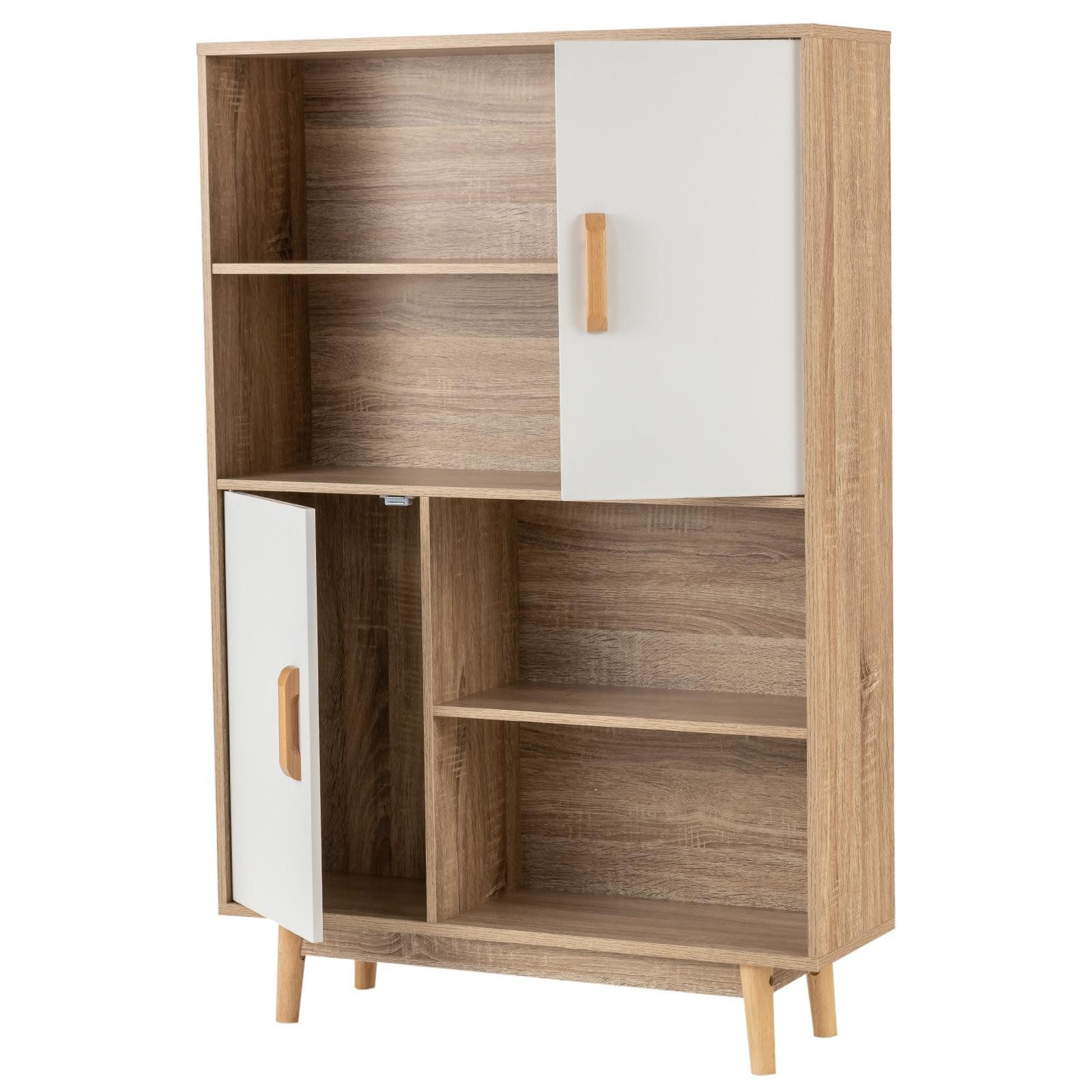KOMFOTTEU Bücherregal Bücherschrank, mit 2 Türen und 4 offene Regale, 80x24 günstig online kaufen