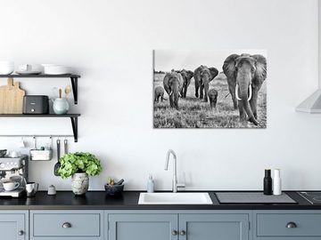 Pixxprint Glasbild große wandernde Elefantenhorde, große wandernde Elefantenhorde (1 St), Glasbild aus Echtglas, inkl. Aufhängungen und Abstandshalter