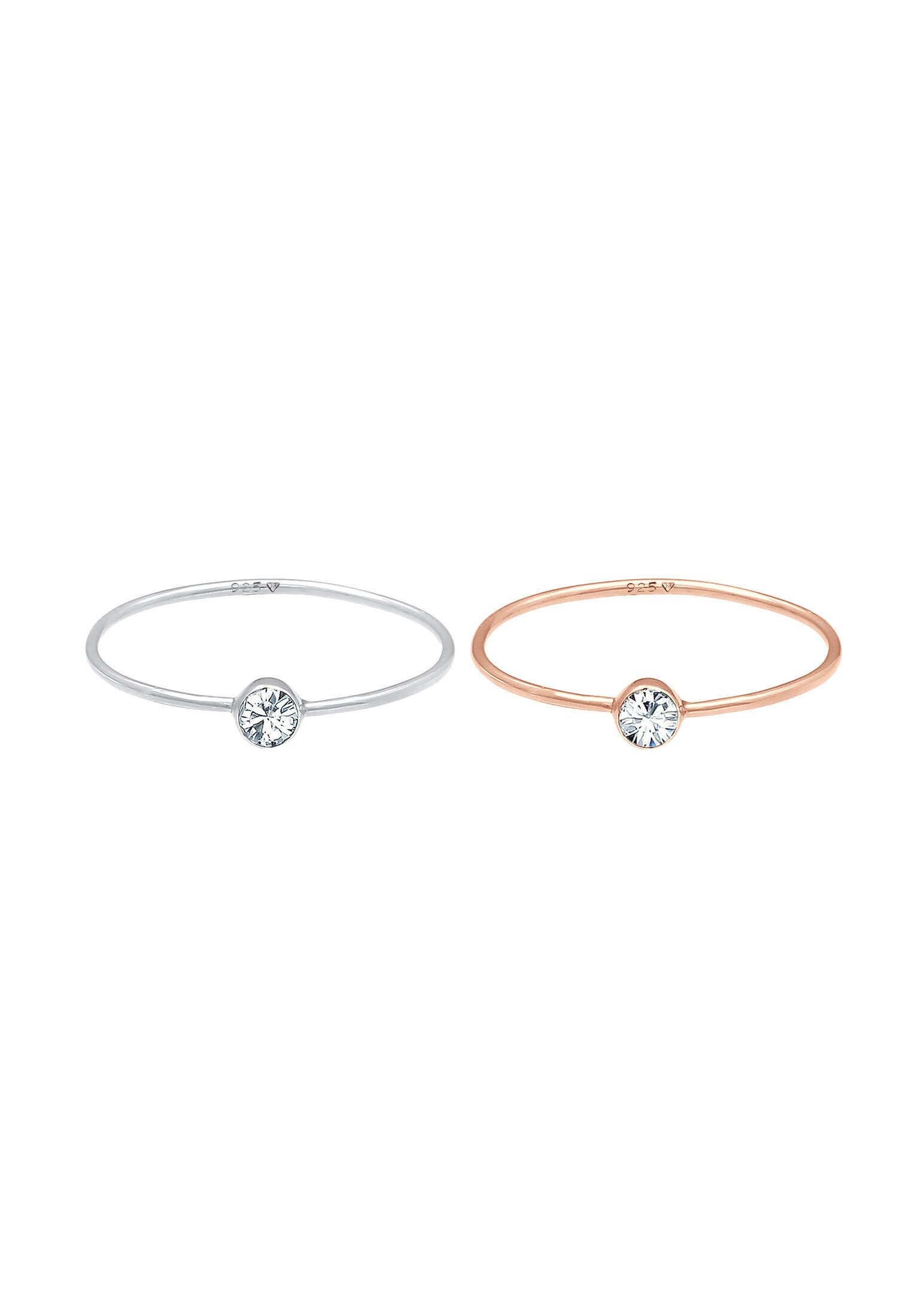 Elli Ring-Set Solitär Kristalle (2 tlg) 925 Bicolor, Ring Set