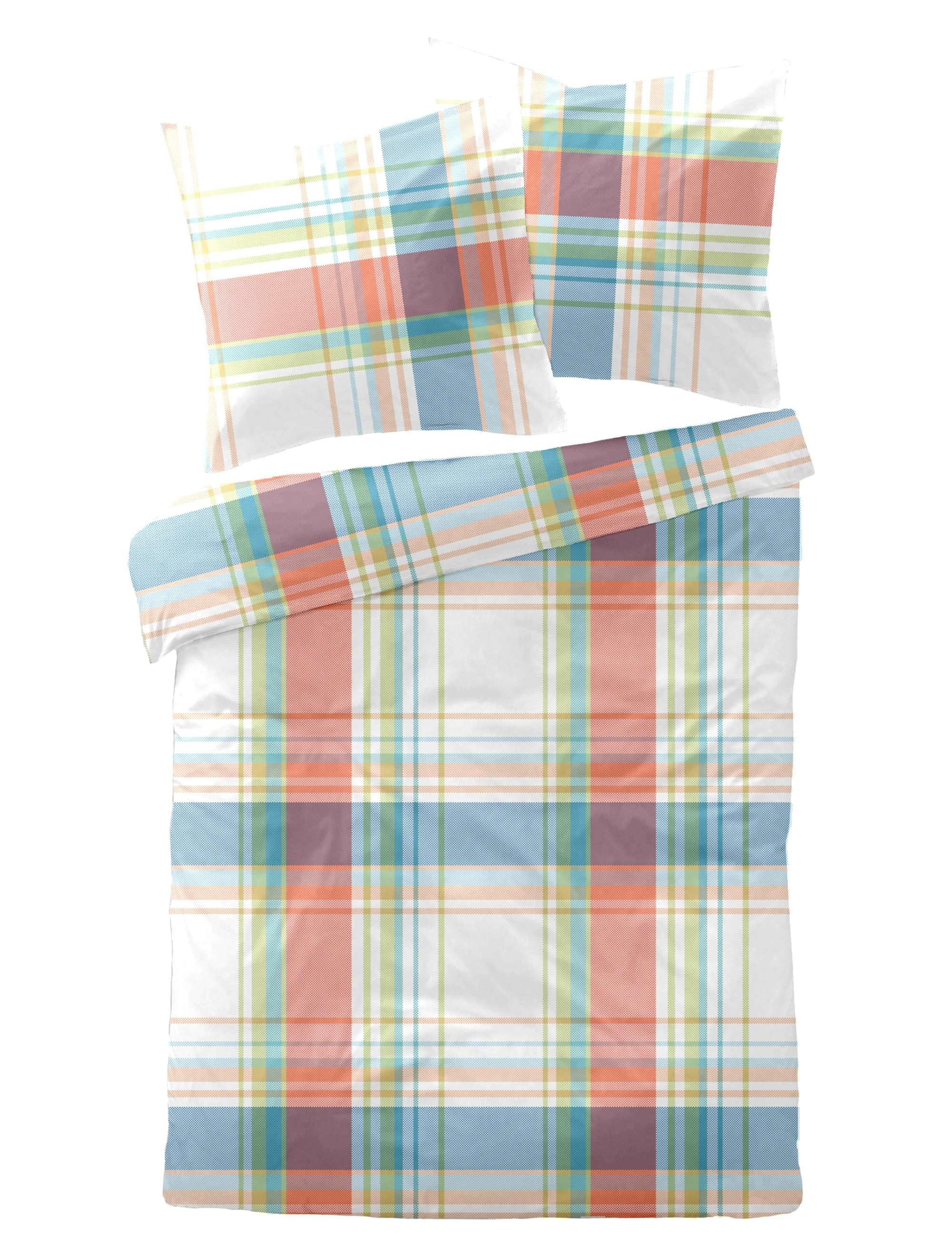 Dormisette Bettwäsche Dormisette Mako Satin Bettwäsche 155x220 Karo orange blau grün weiß, Mako-Satin, 2 teilig